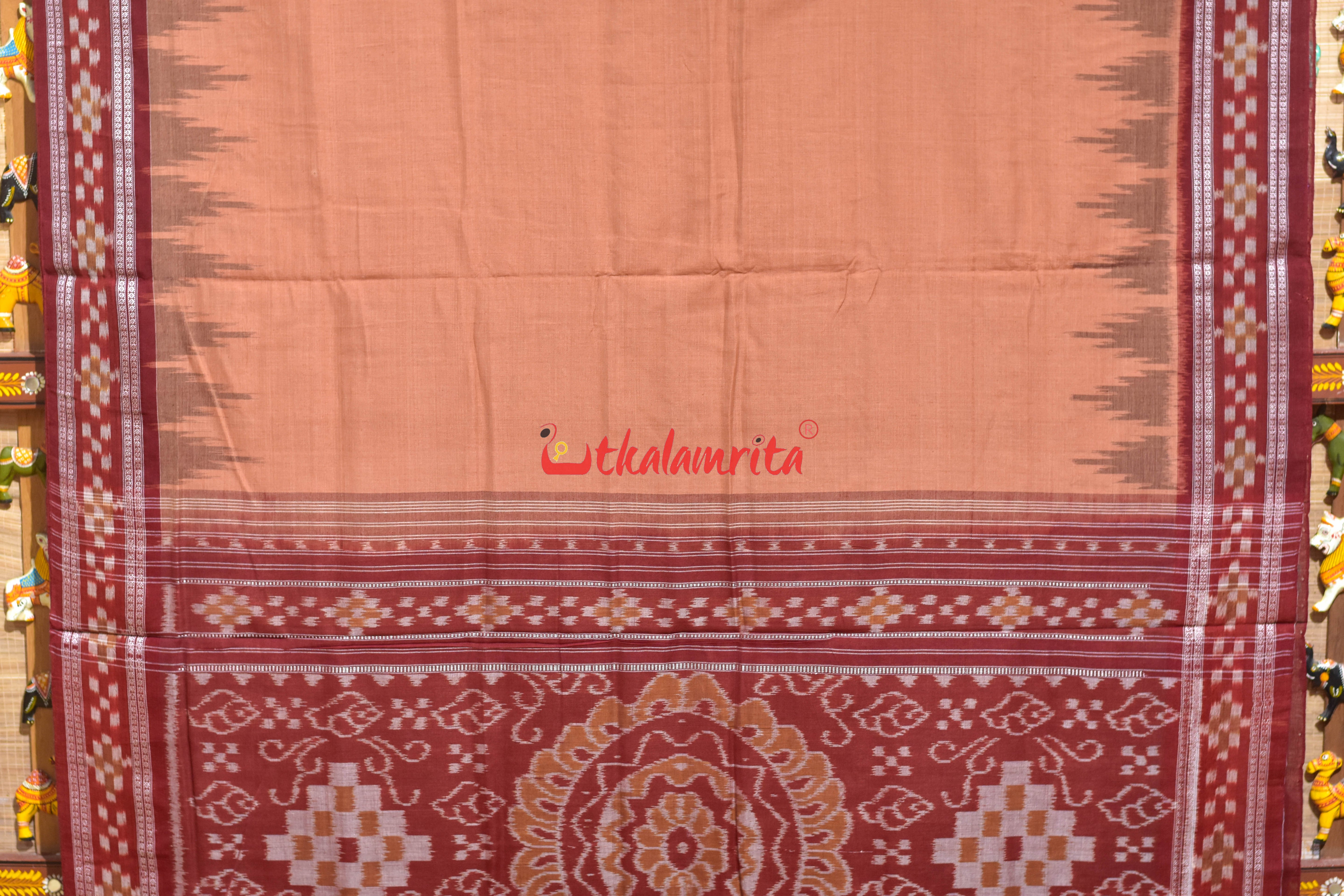 Border Pasapali Cream Maroon Khandua Cotton Saree