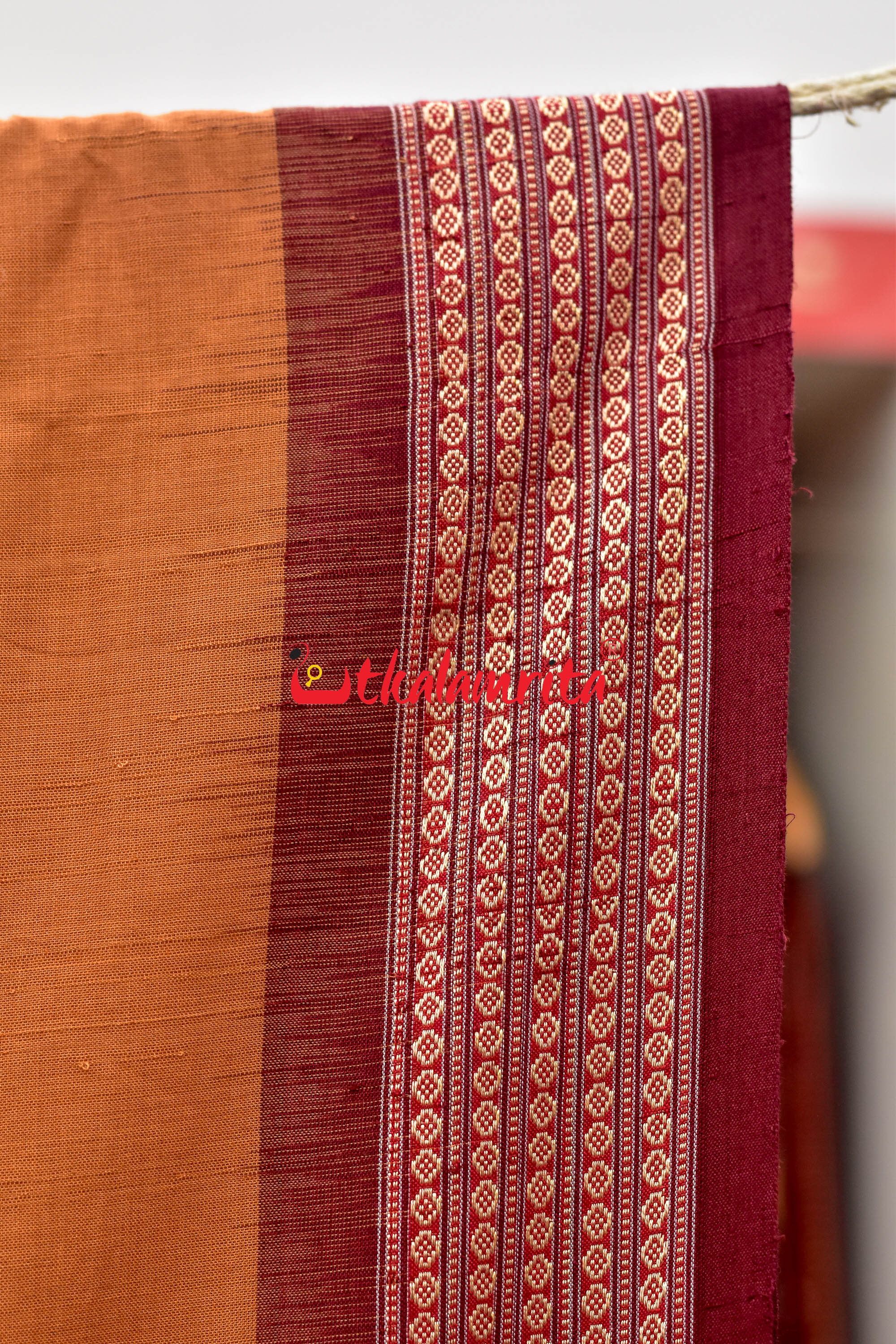 Biscuit Maroon Padam Bomkai Cotton Saree