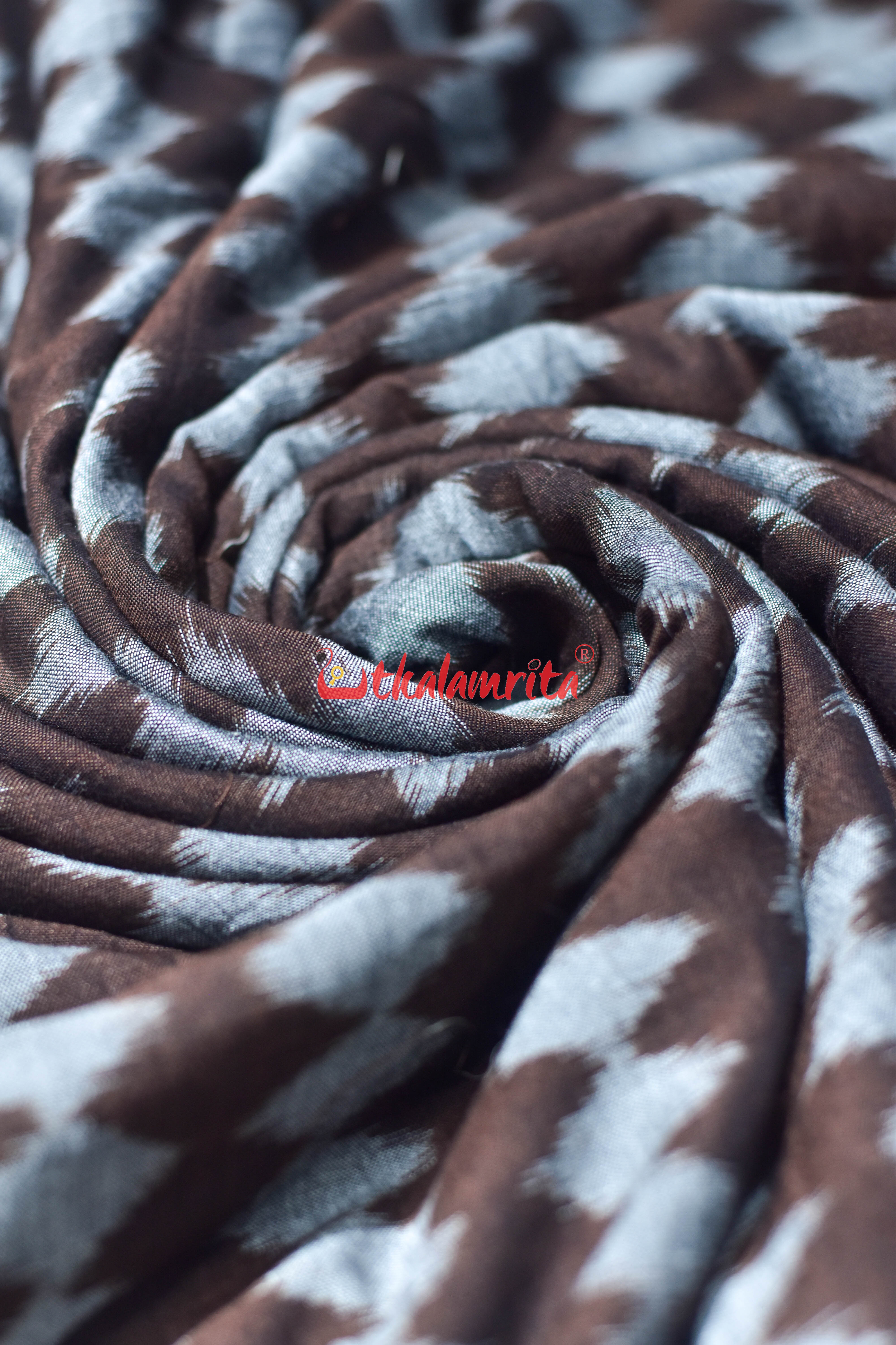 Grey Dots on Coffee Ikat Cotton (Fabric)