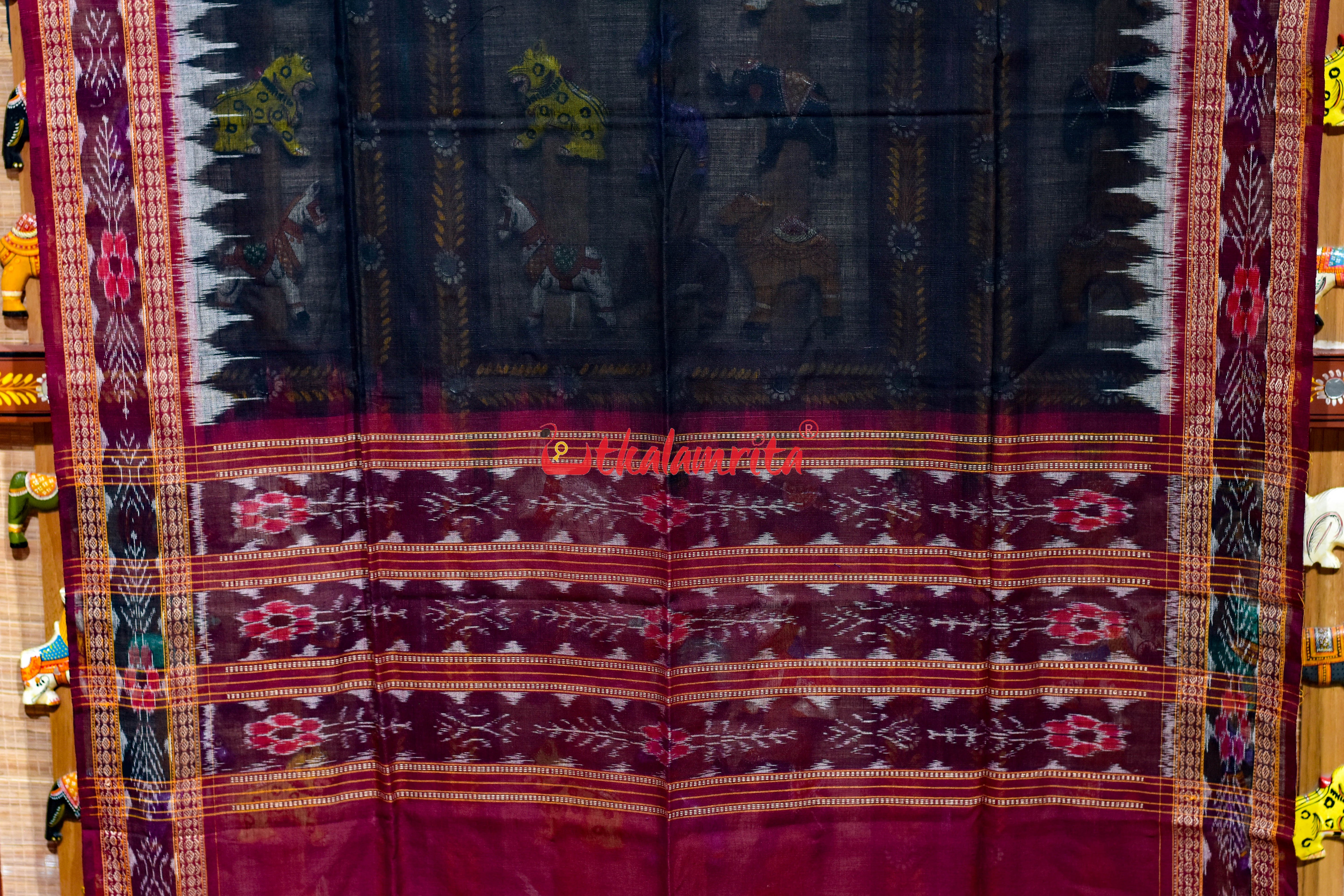 Black Maroon with Grey Kumbha Cotton (Dupatta)