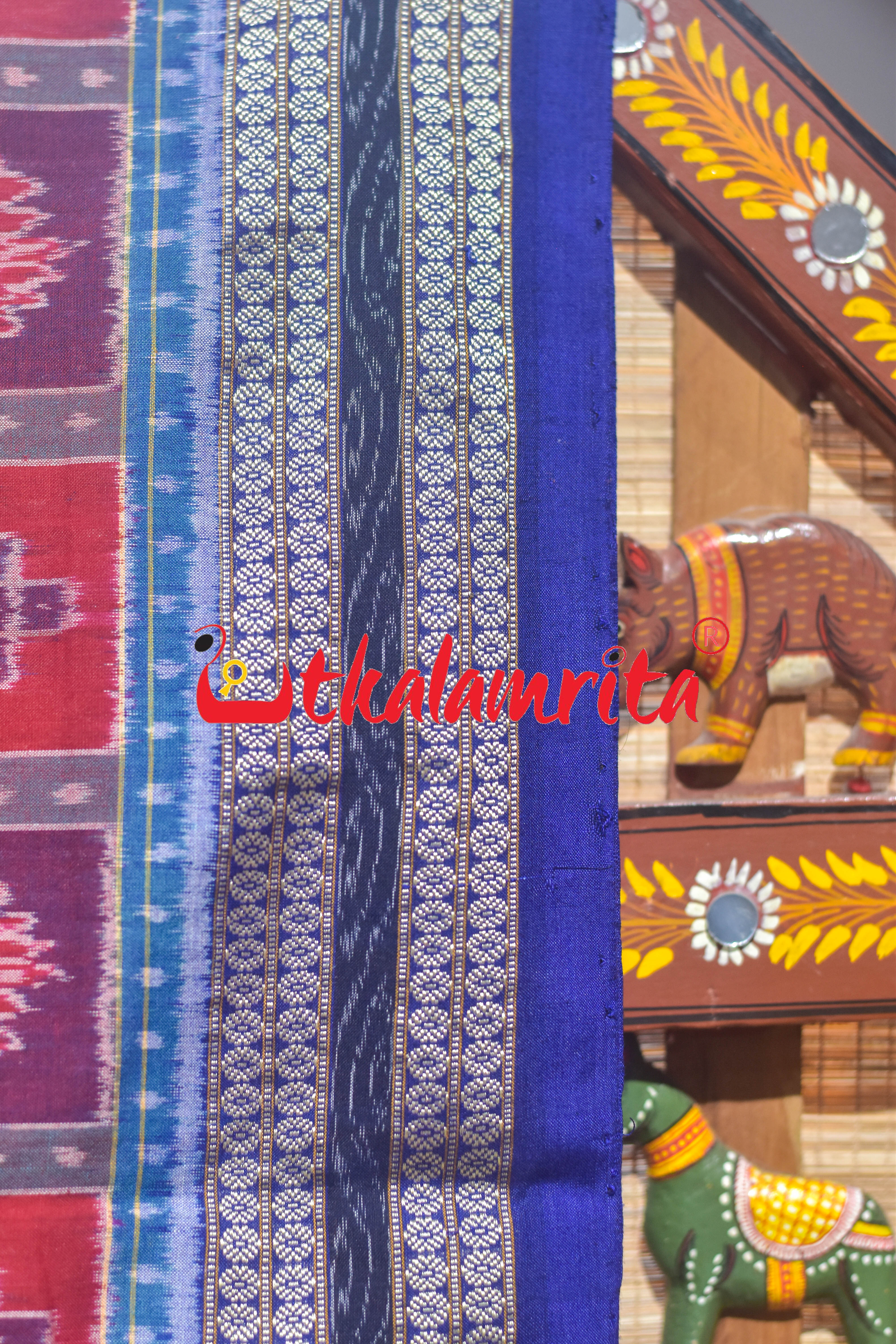 Red Blue Sambalpuri Dasakothi Cotton Saree
