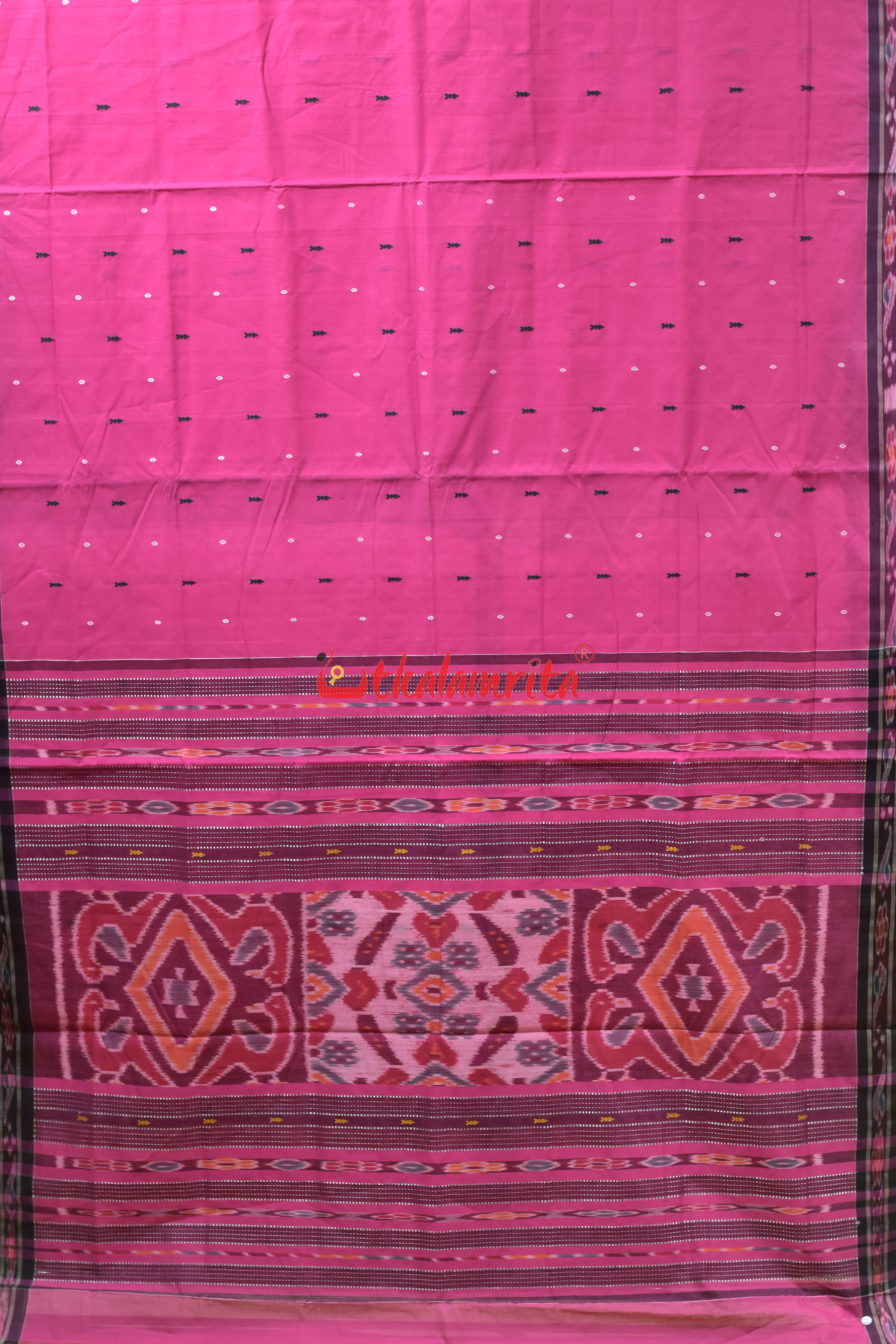 Pink Black Pittala Single Cotton Saree
