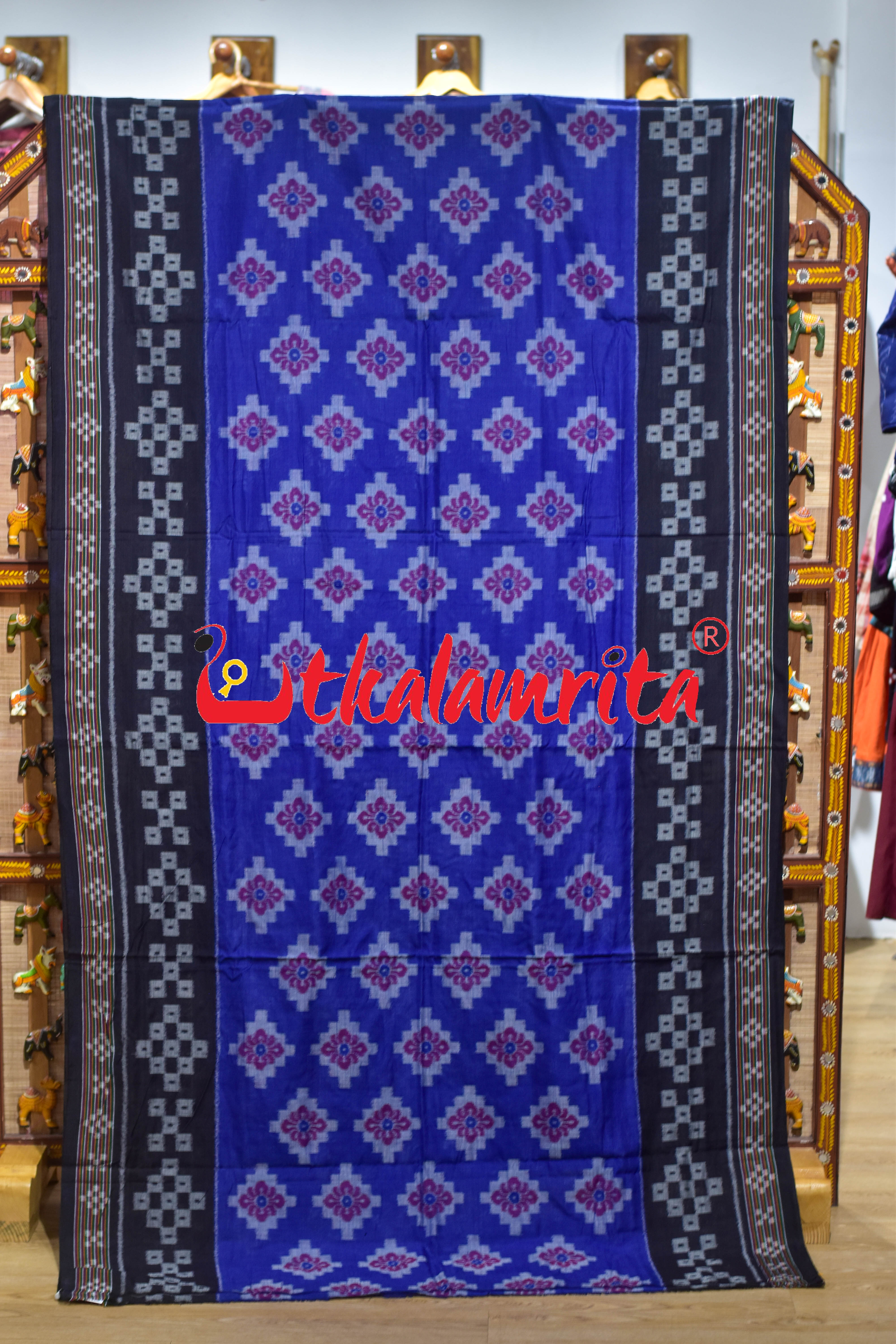 Blue Black Pasapali Scot Khandua Cotton Saree