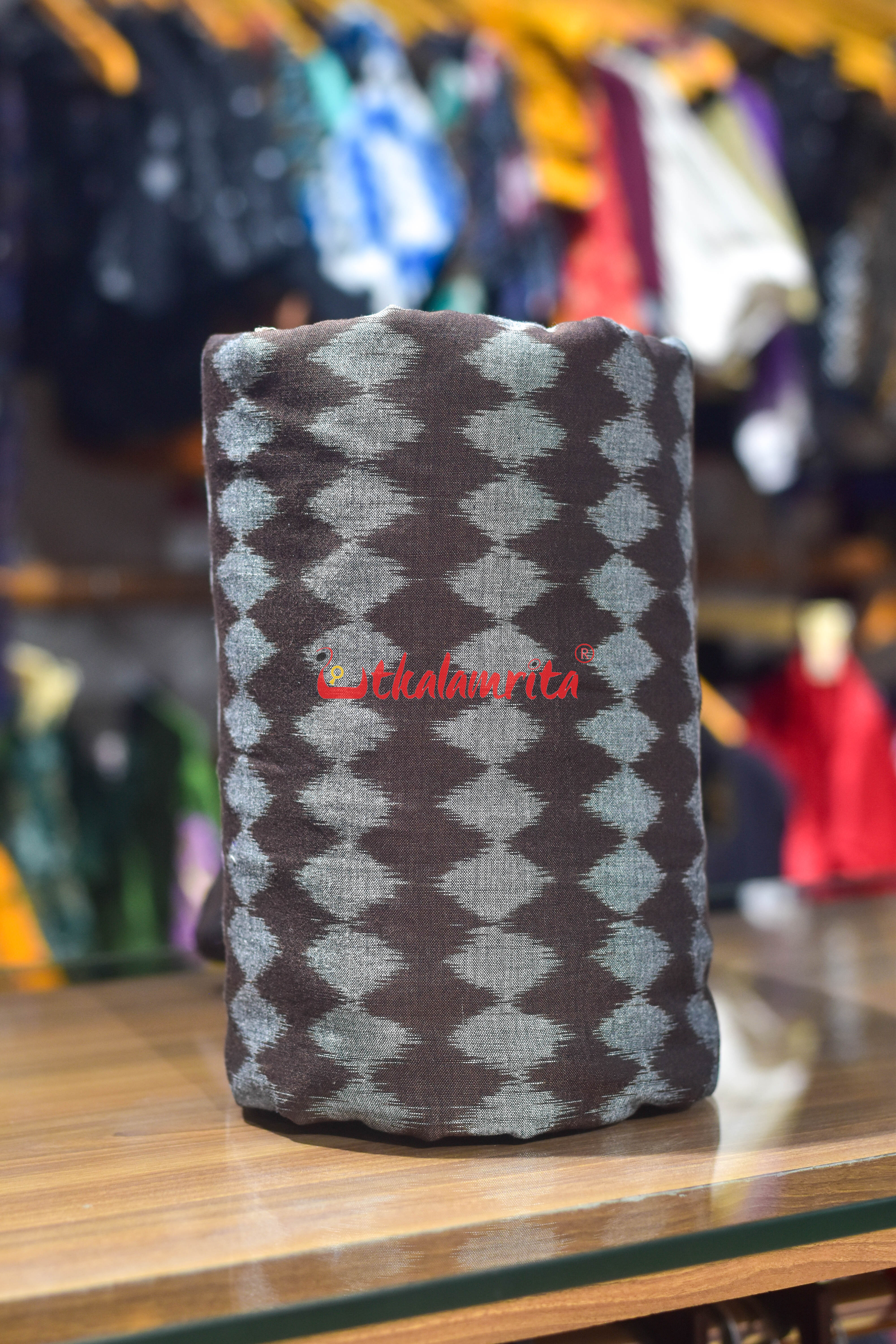 Grey Dots on Coffee Ikat Cotton (Fabric)