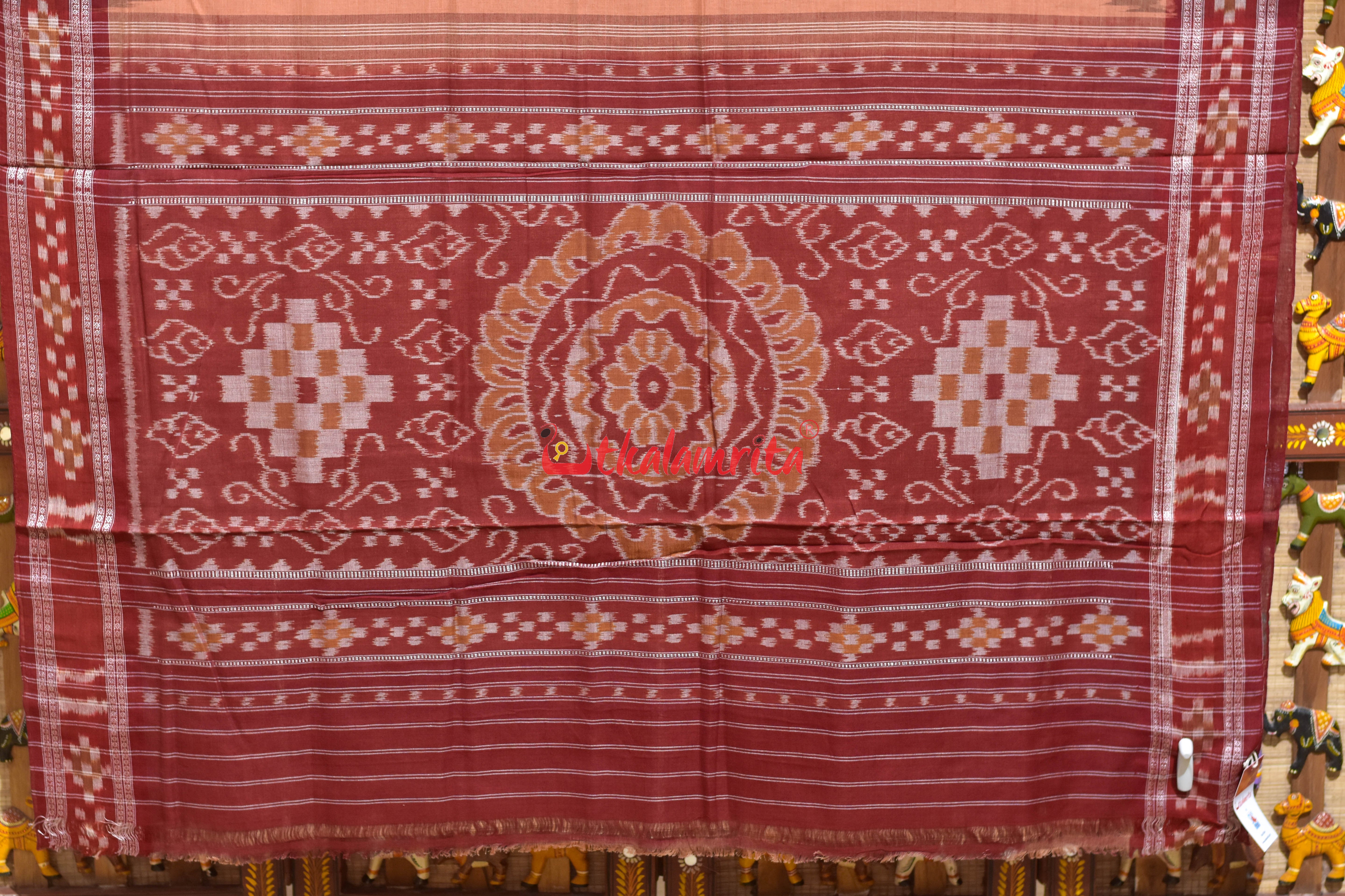 Border Pasapali Cream Maroon Khandua Cotton Saree