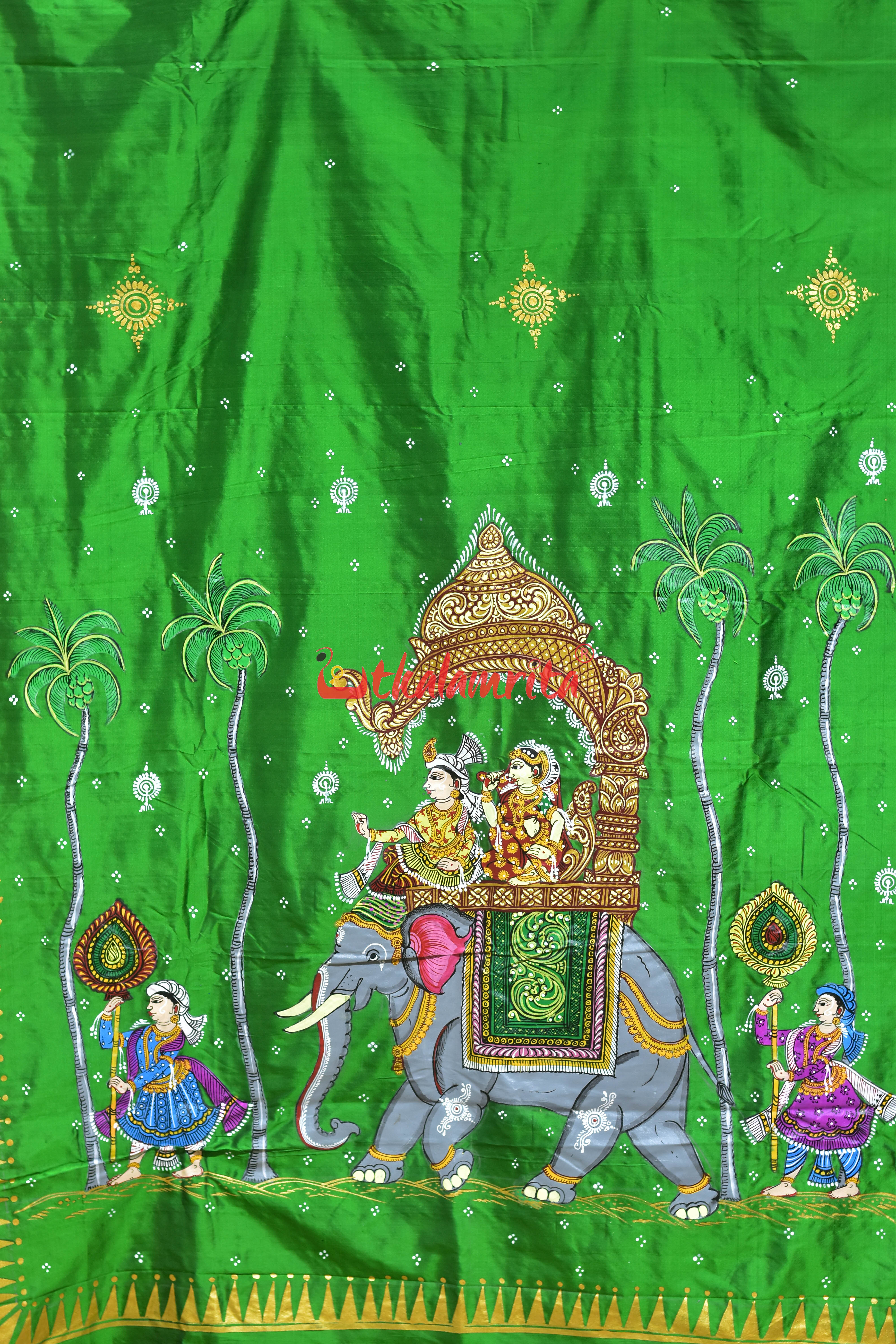 Green Raja Rani Pattachitra Silk Saree
