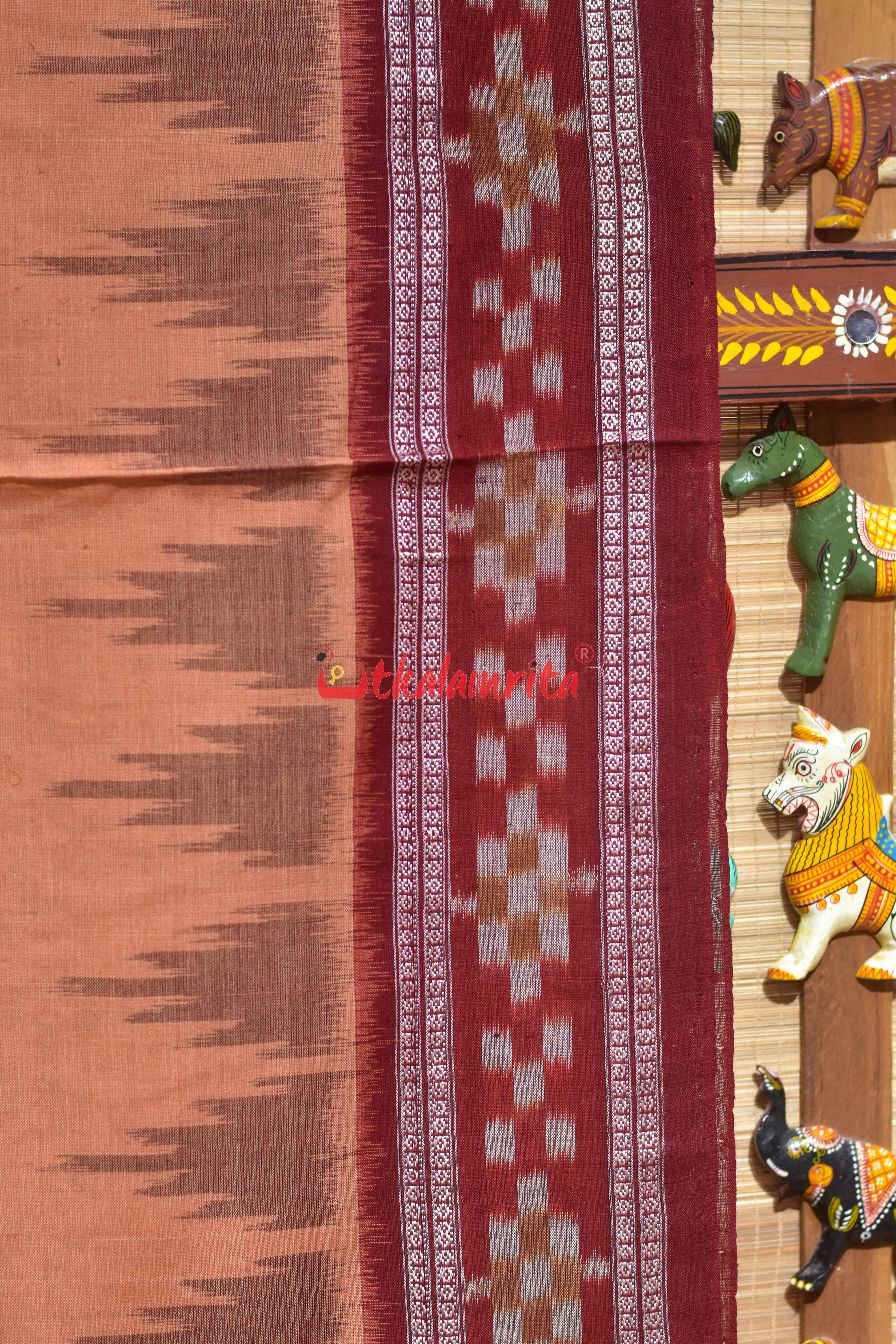 Border Pasapali Cream Maroon Khandua Cotton Saree