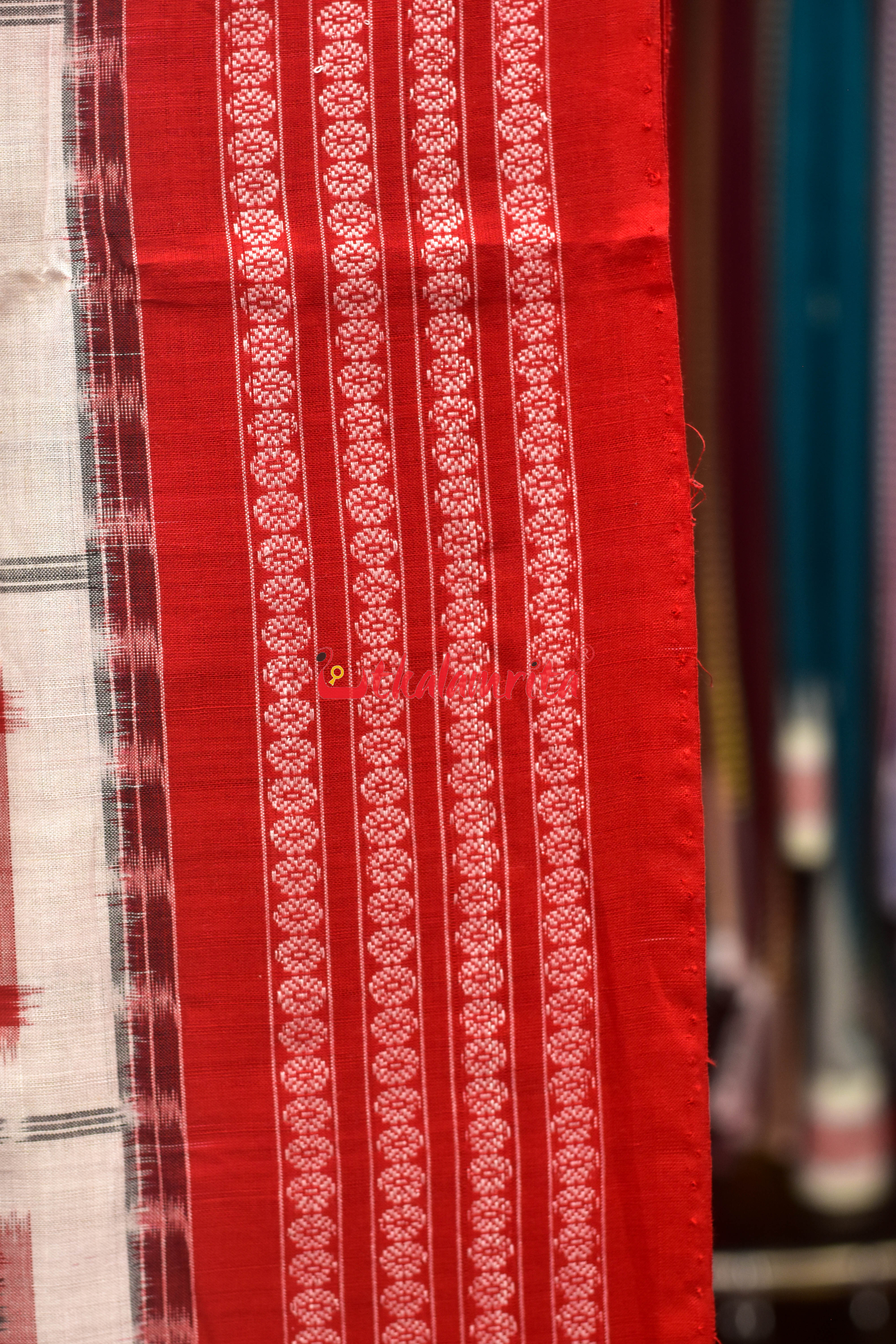 Aswini White Red Sambalpuri Cotton Saree