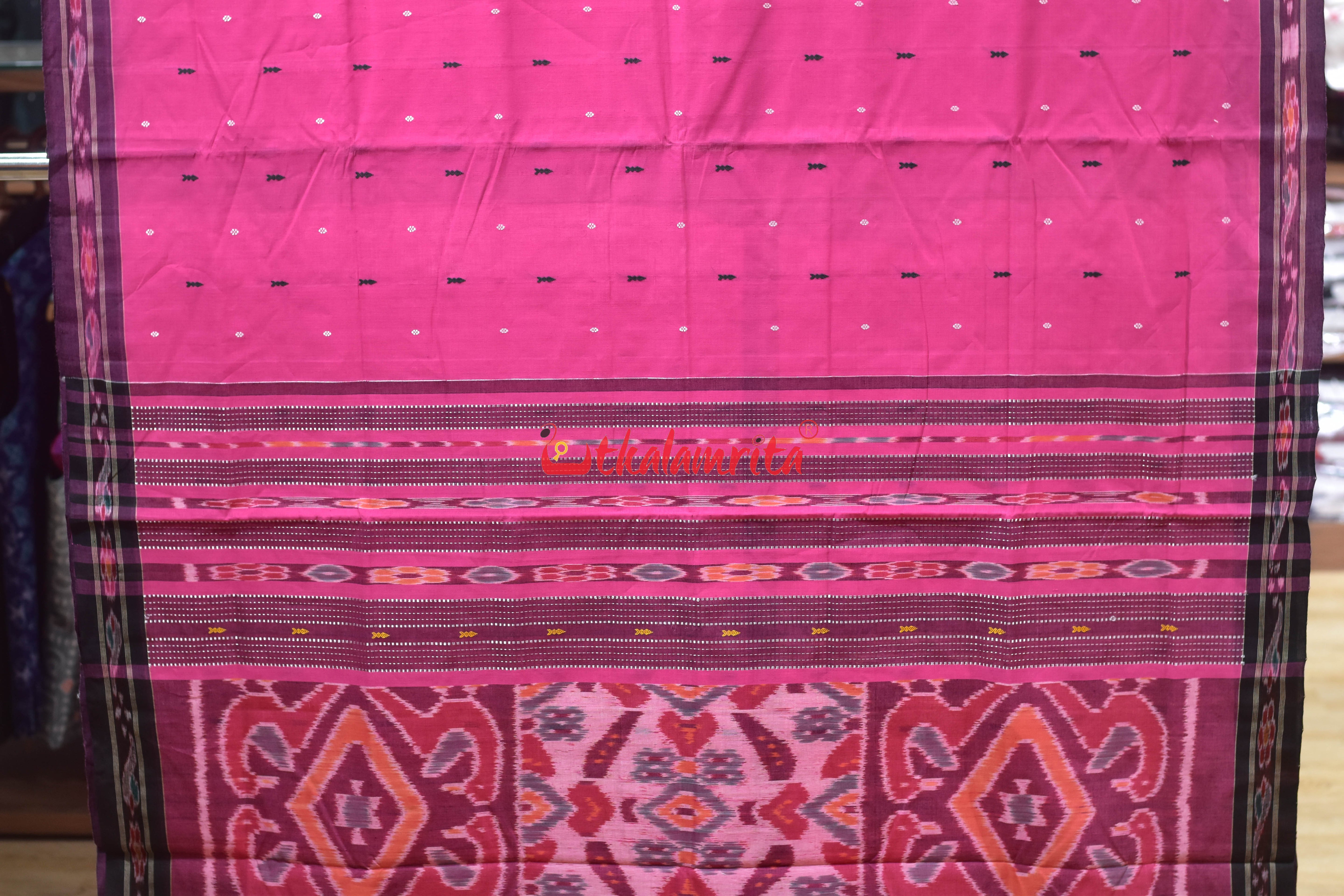 Pink Black Pittala Single Cotton Saree