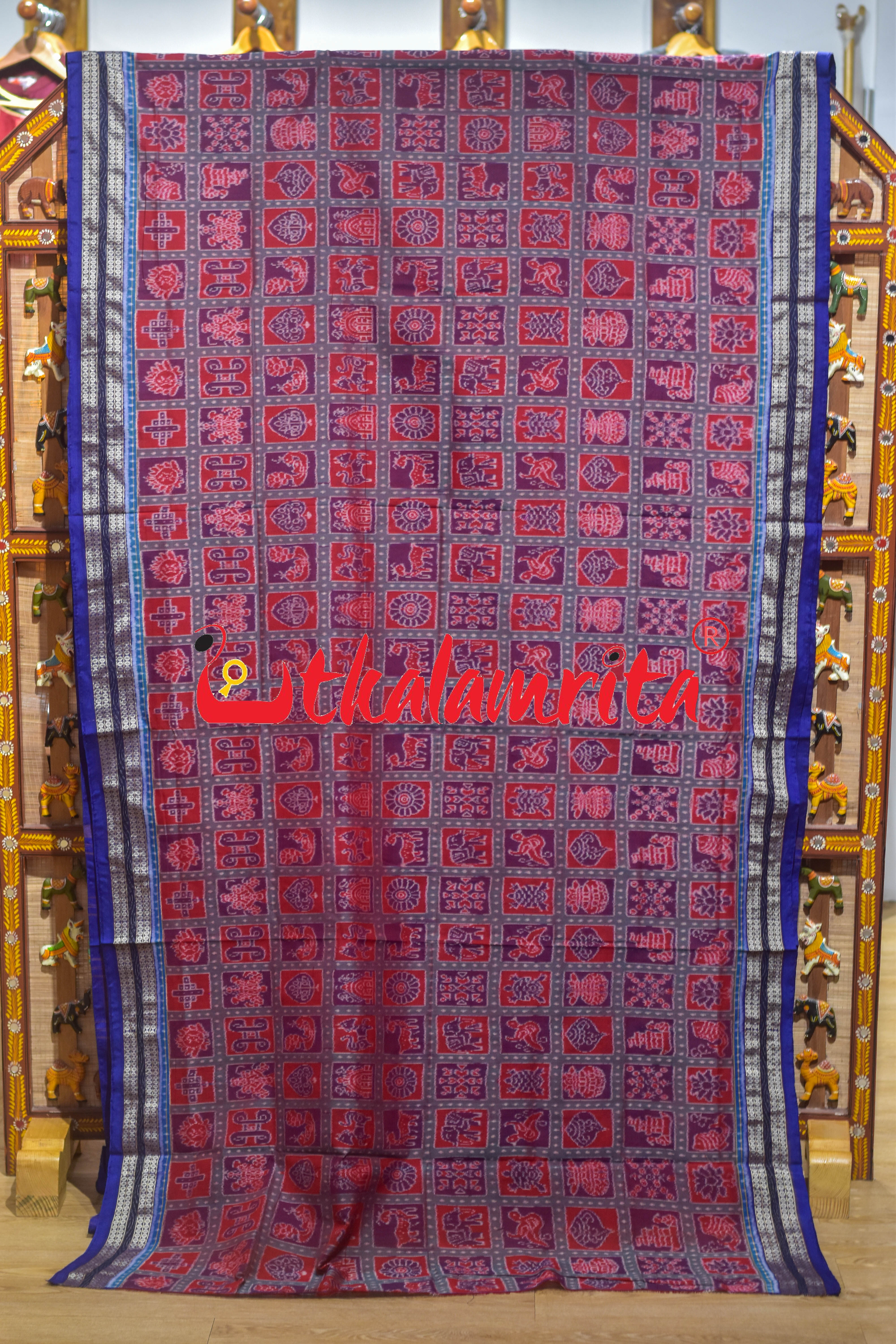 Red Blue Sambalpuri Dasakothi Cotton Saree