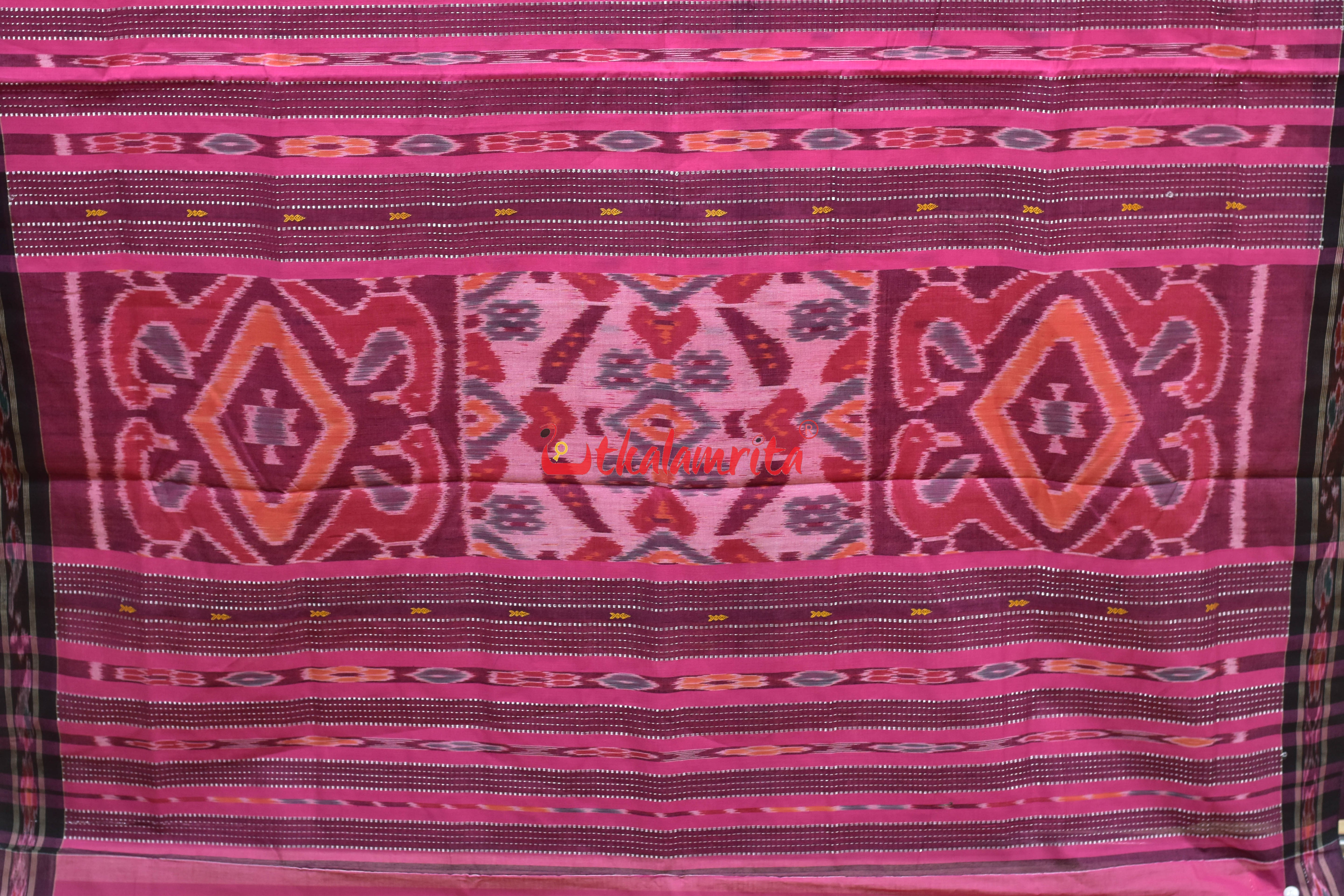 Pink Black Pittala Single Cotton Saree