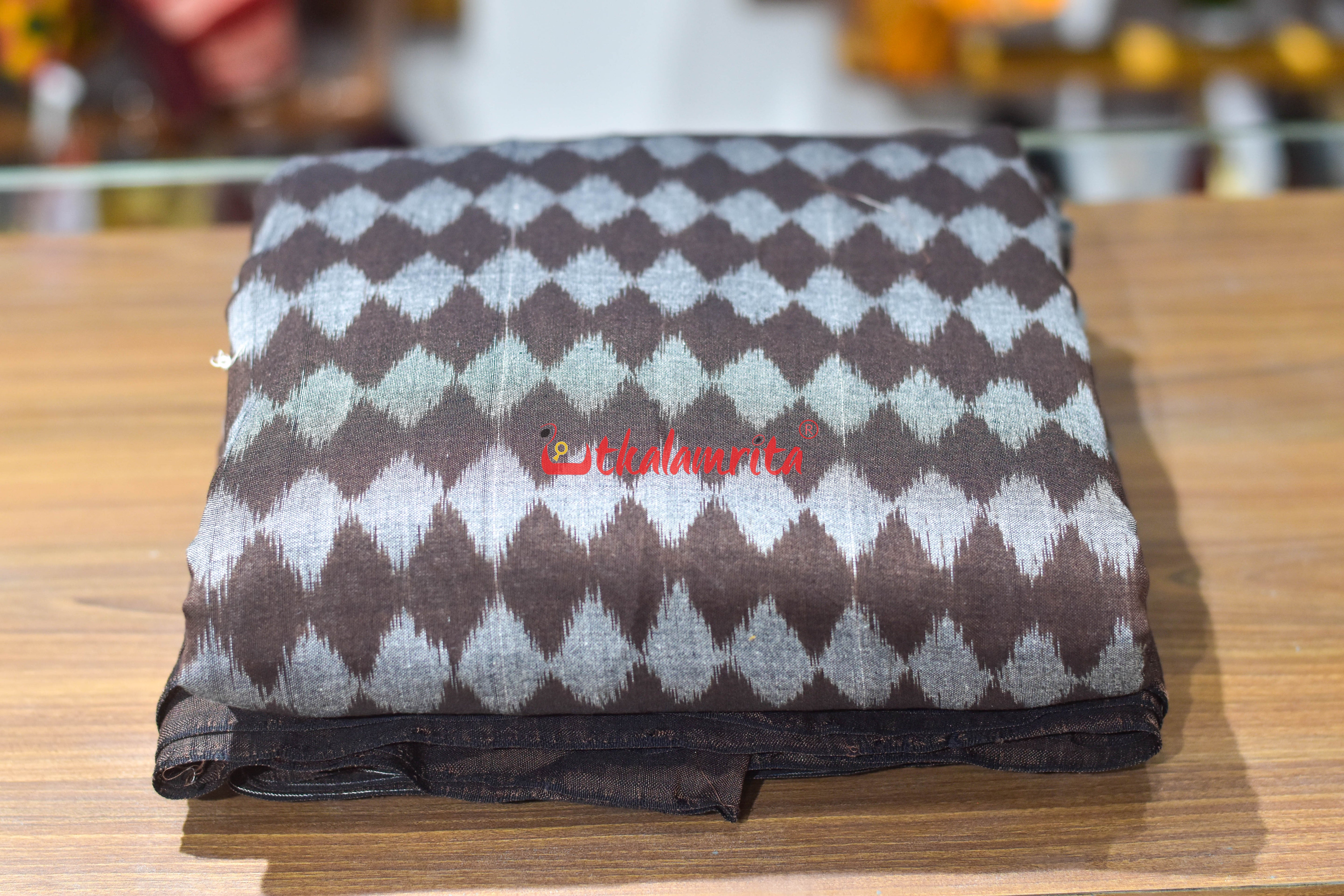 Grey Dots on Coffee Ikat Cotton (Fabric)