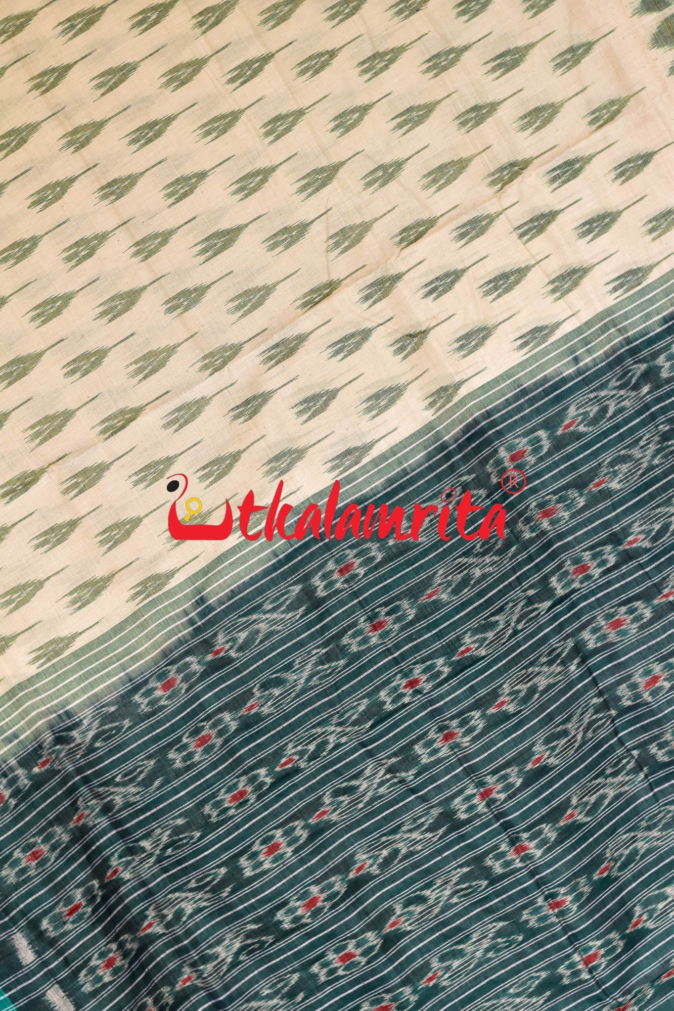 Off White Green Labanga Khandua Saree