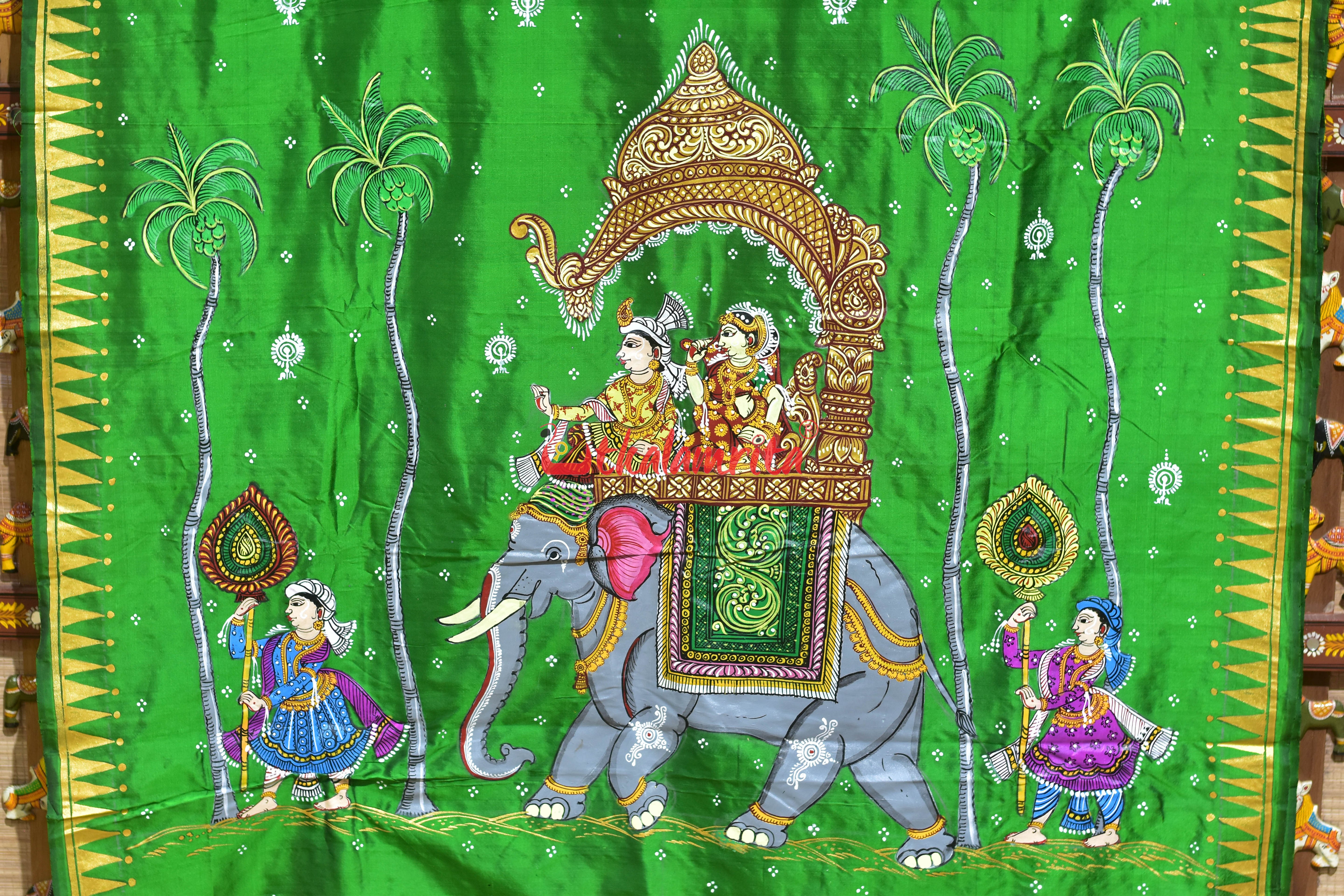 Green Raja Rani Pattachitra Silk Saree
