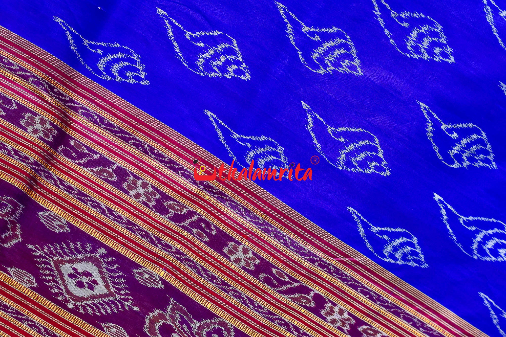Blue Sankha Khandua Silk Saree