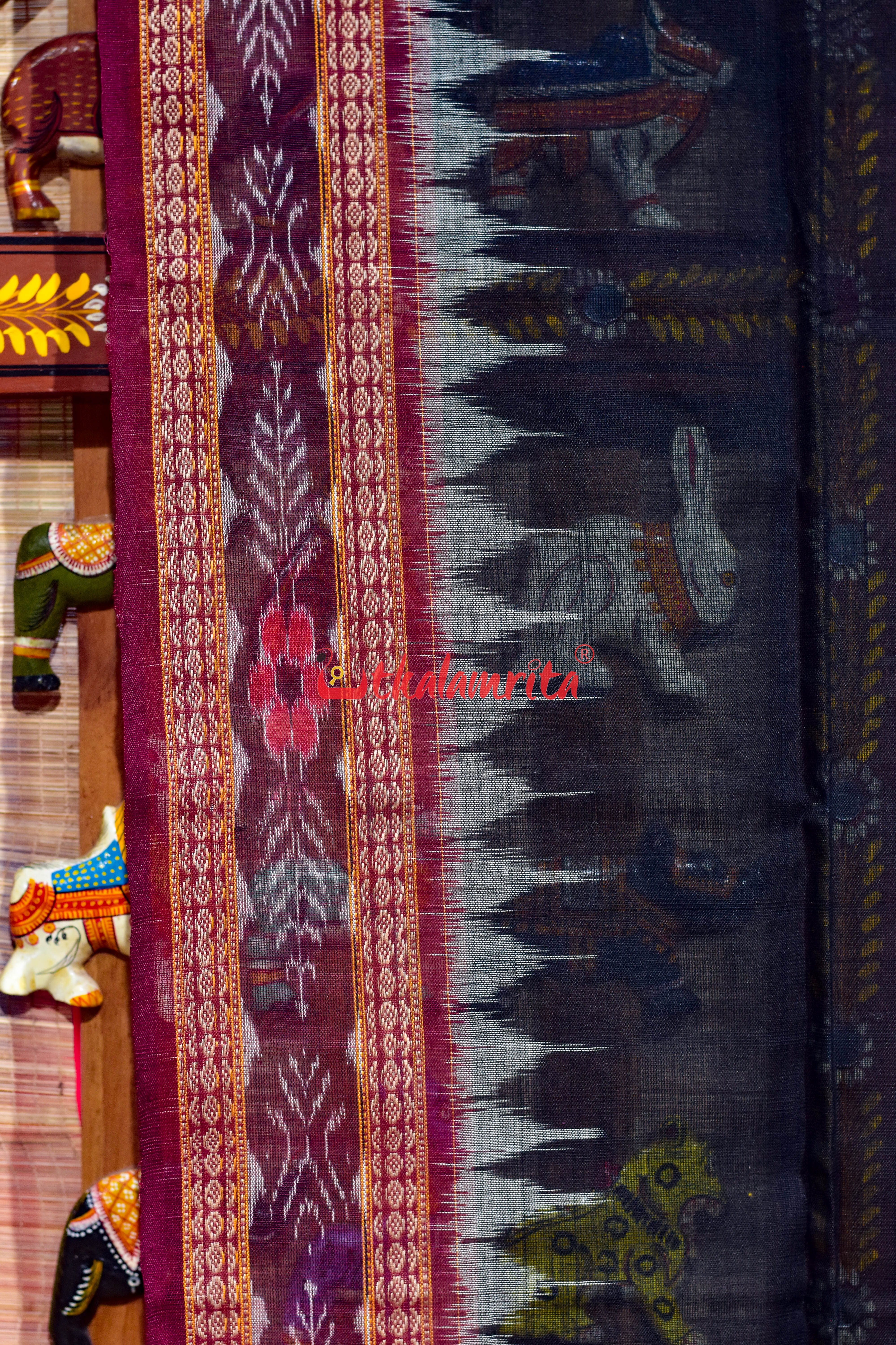 Black Maroon with Grey Kumbha Cotton (Dupatta)