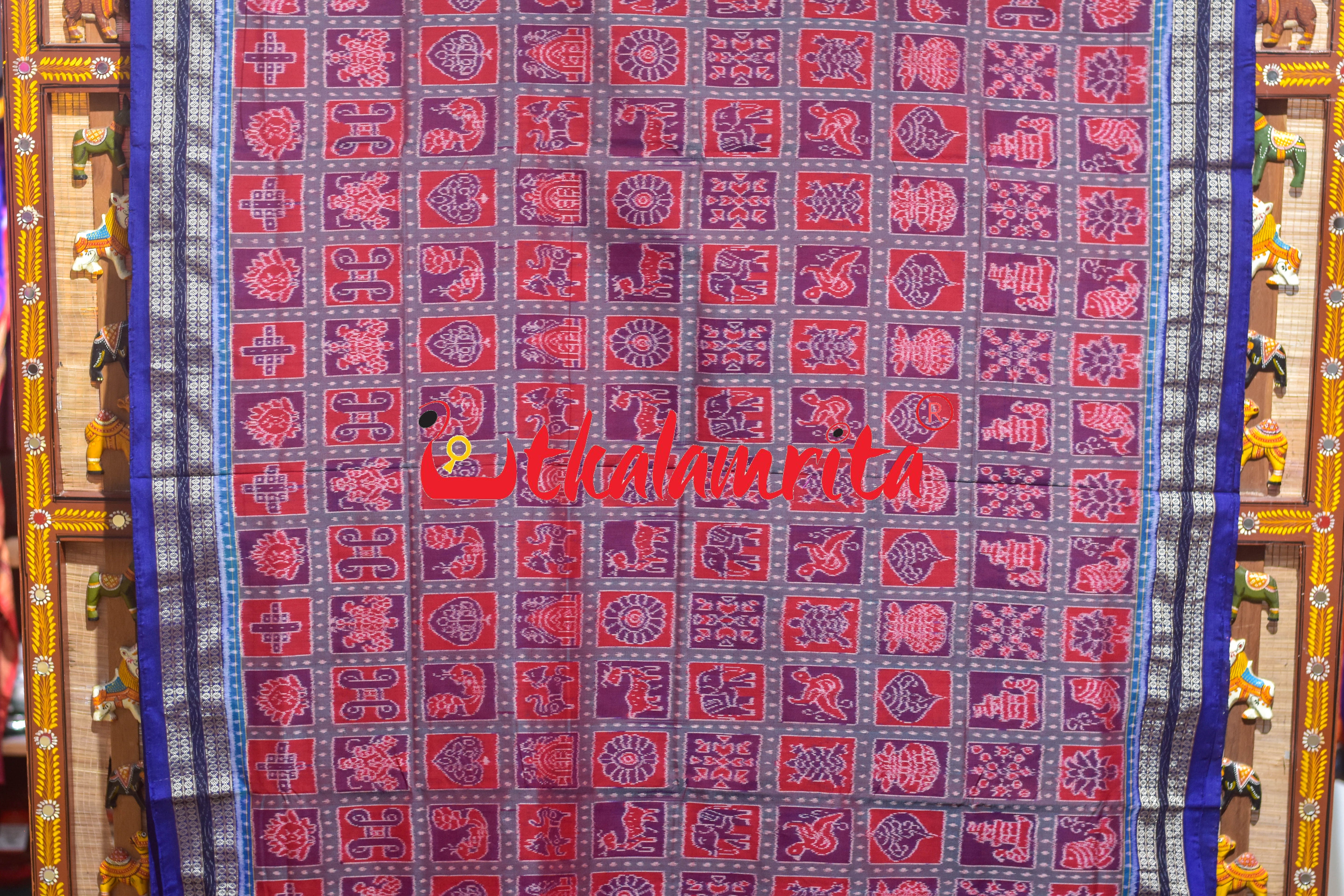 Red Blue Sambalpuri Dasakothi Cotton Saree