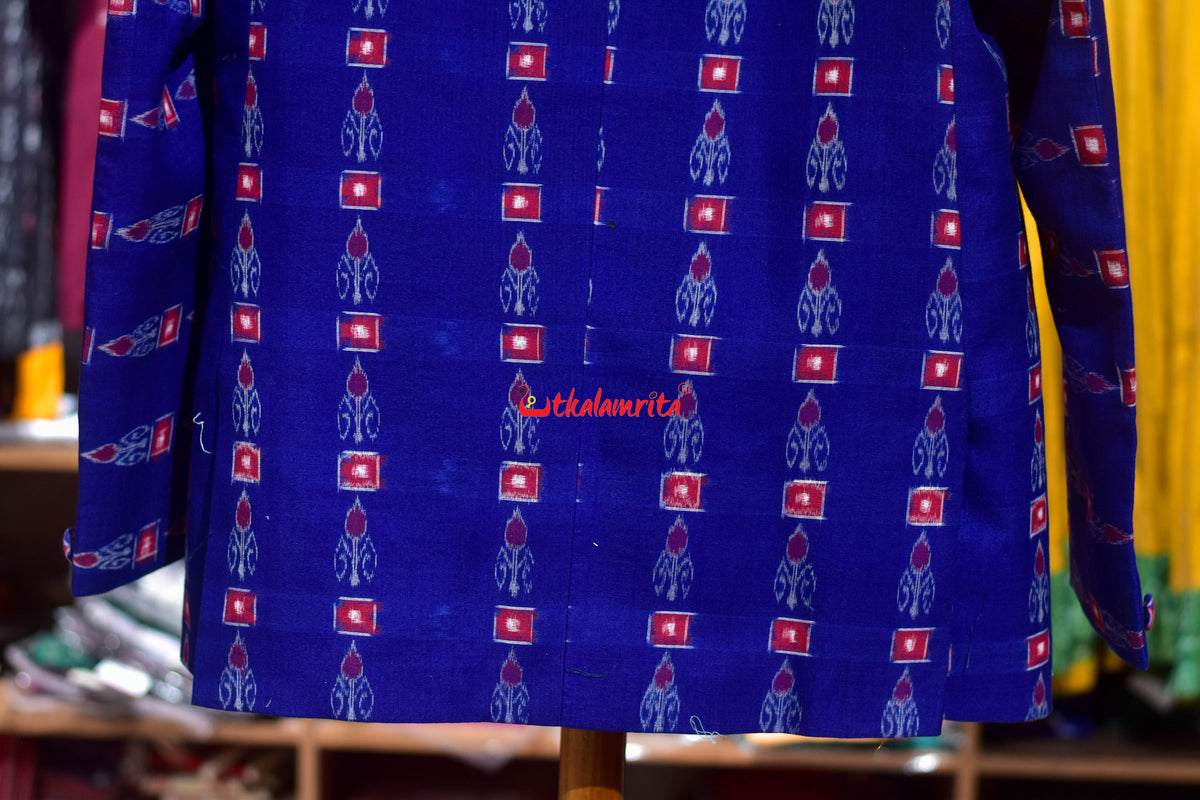 Blue Red Single Kadha Pasapali Sambalpuri (Men's Jodhpuri Coat)