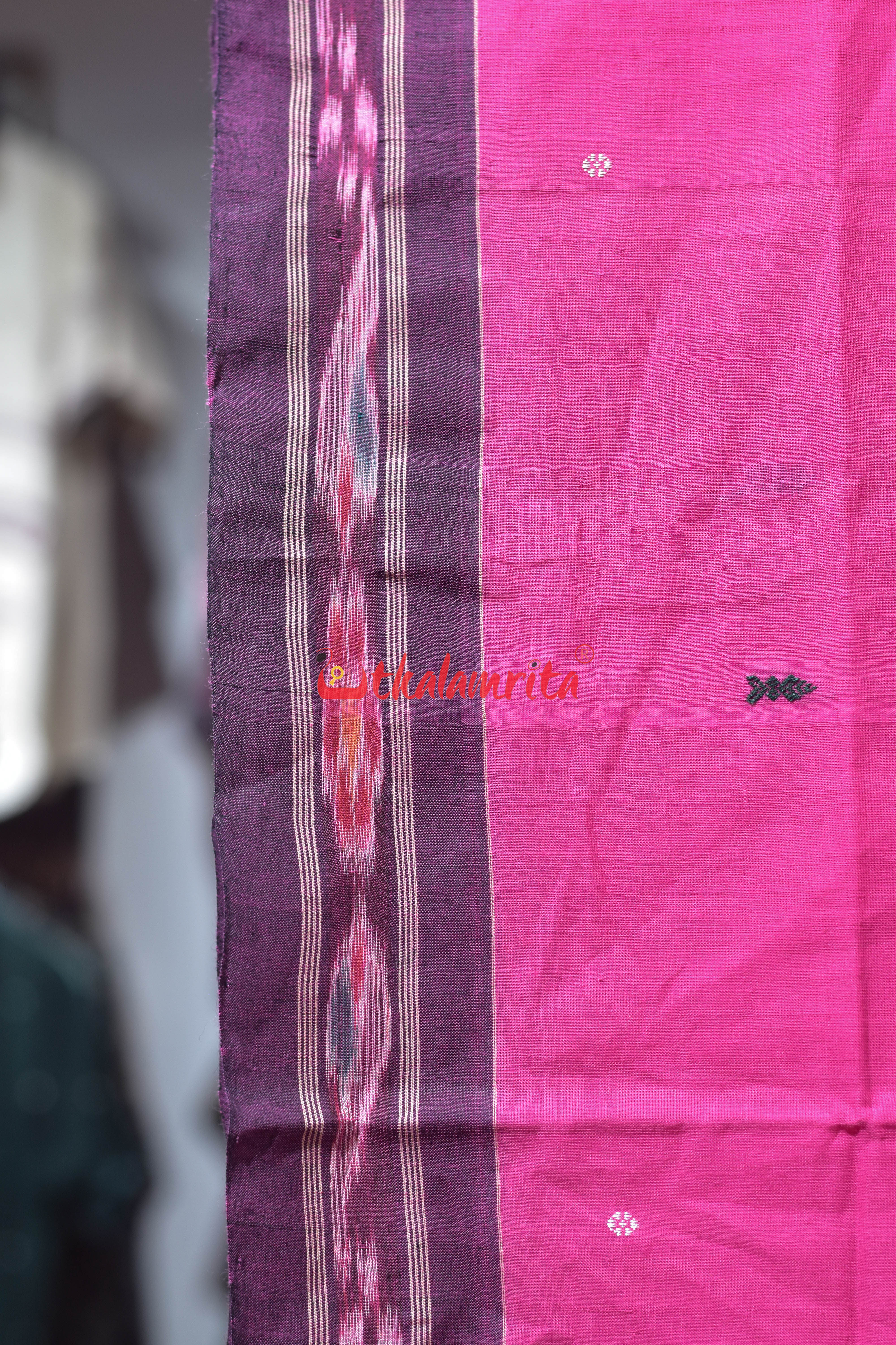 Pink Black Pittala Single Cotton Saree