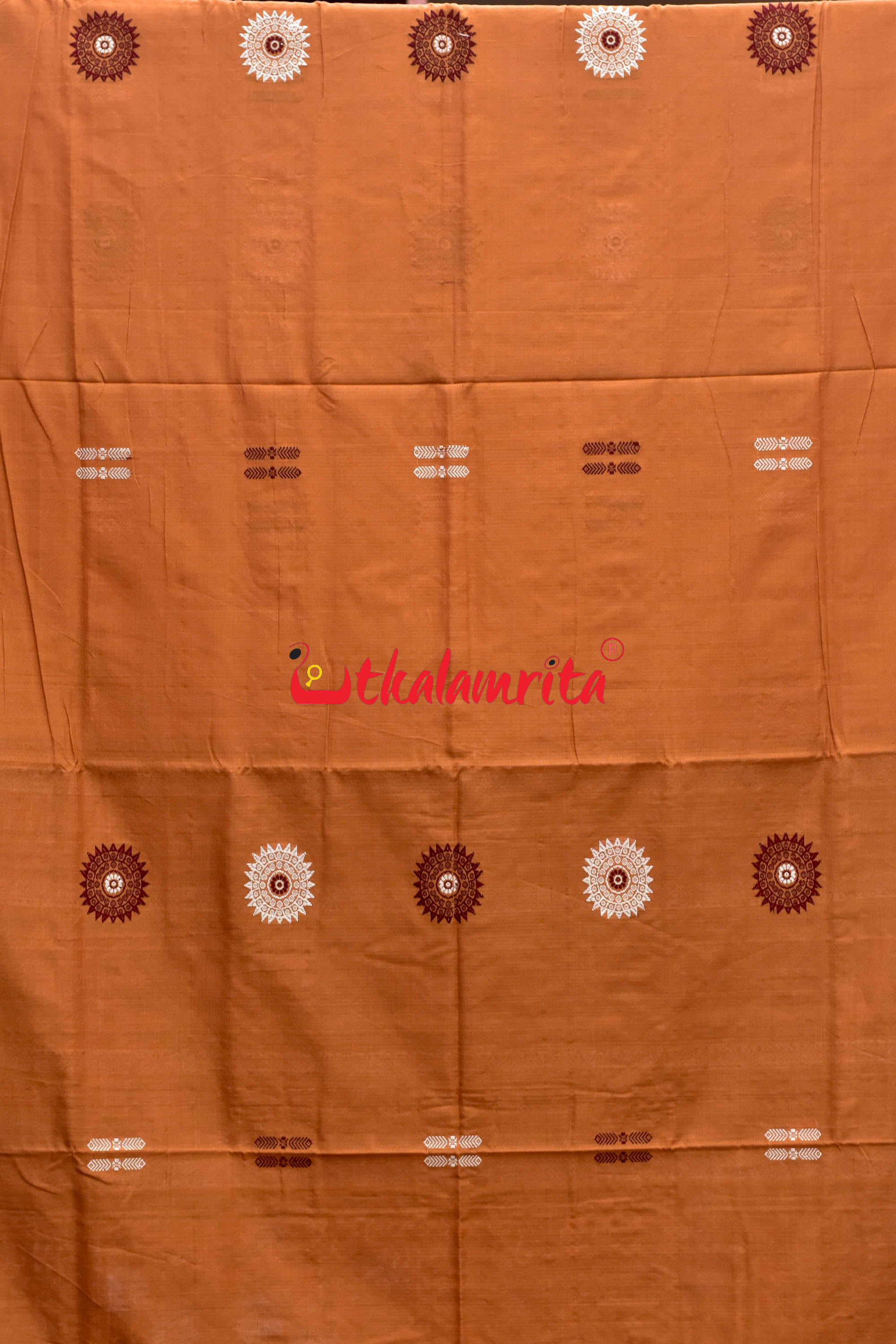 Biscuit Maroon Padam Bomkai Cotton Saree