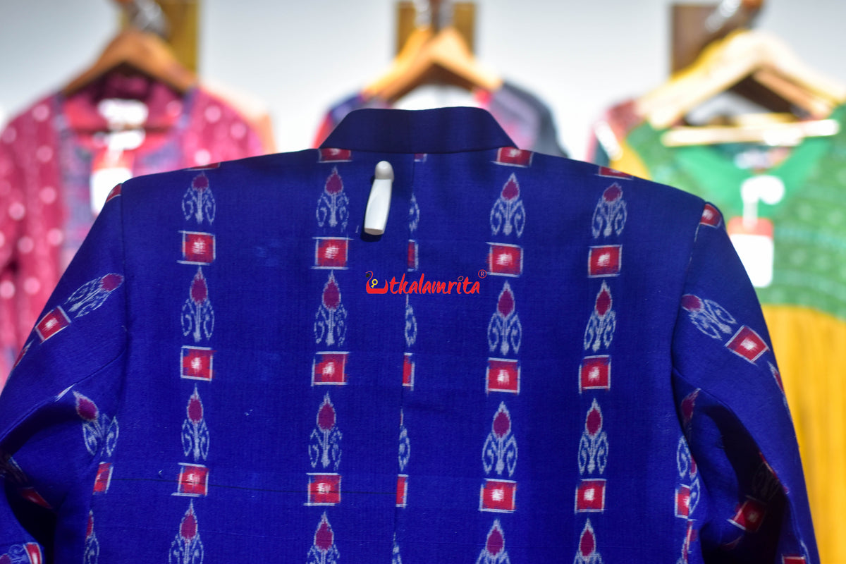 Blue Red Single Kadha Pasapali Sambalpuri (Men's Jodhpuri Coat)