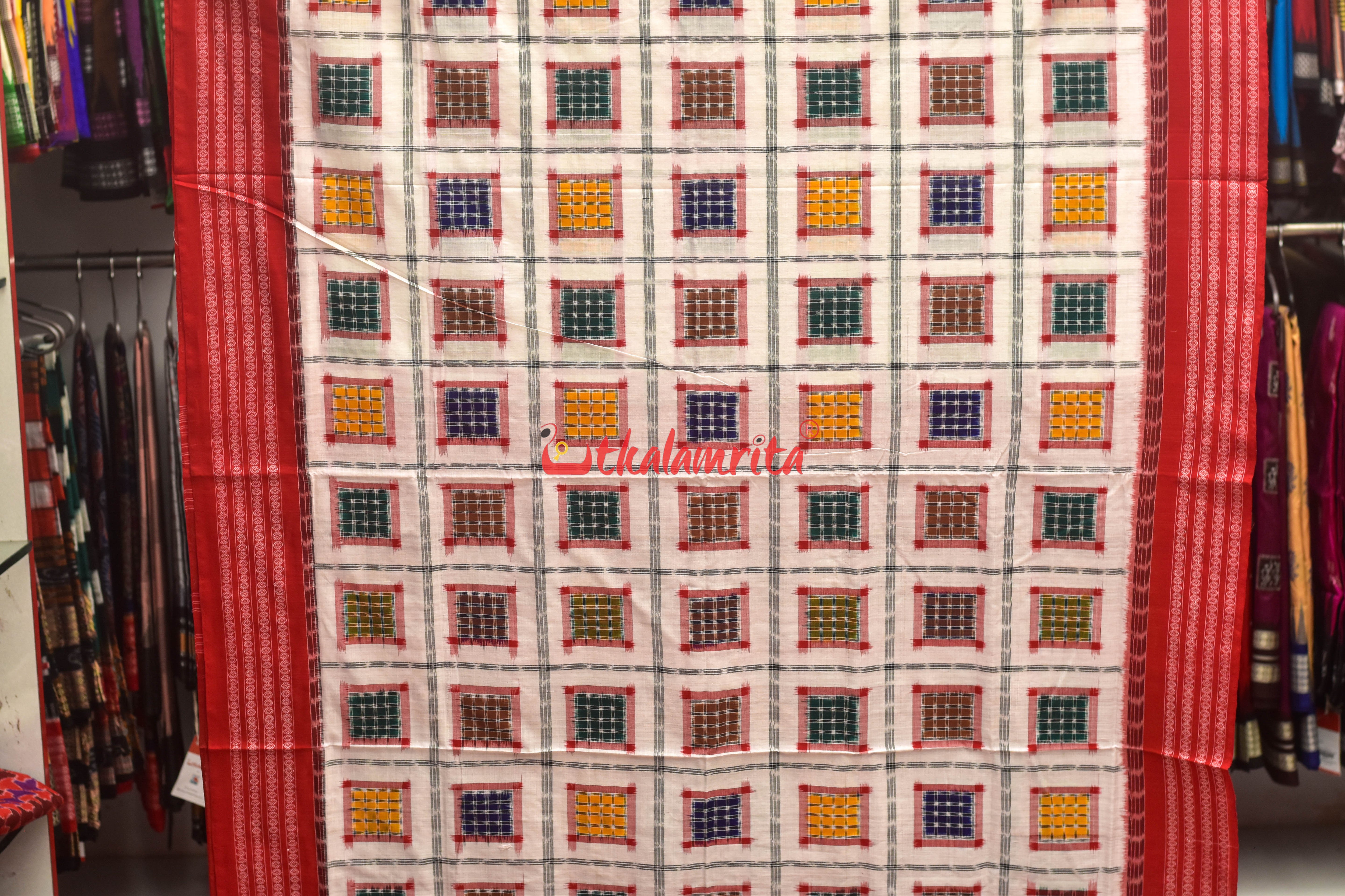 Aswini White Red Sambalpuri Cotton Saree