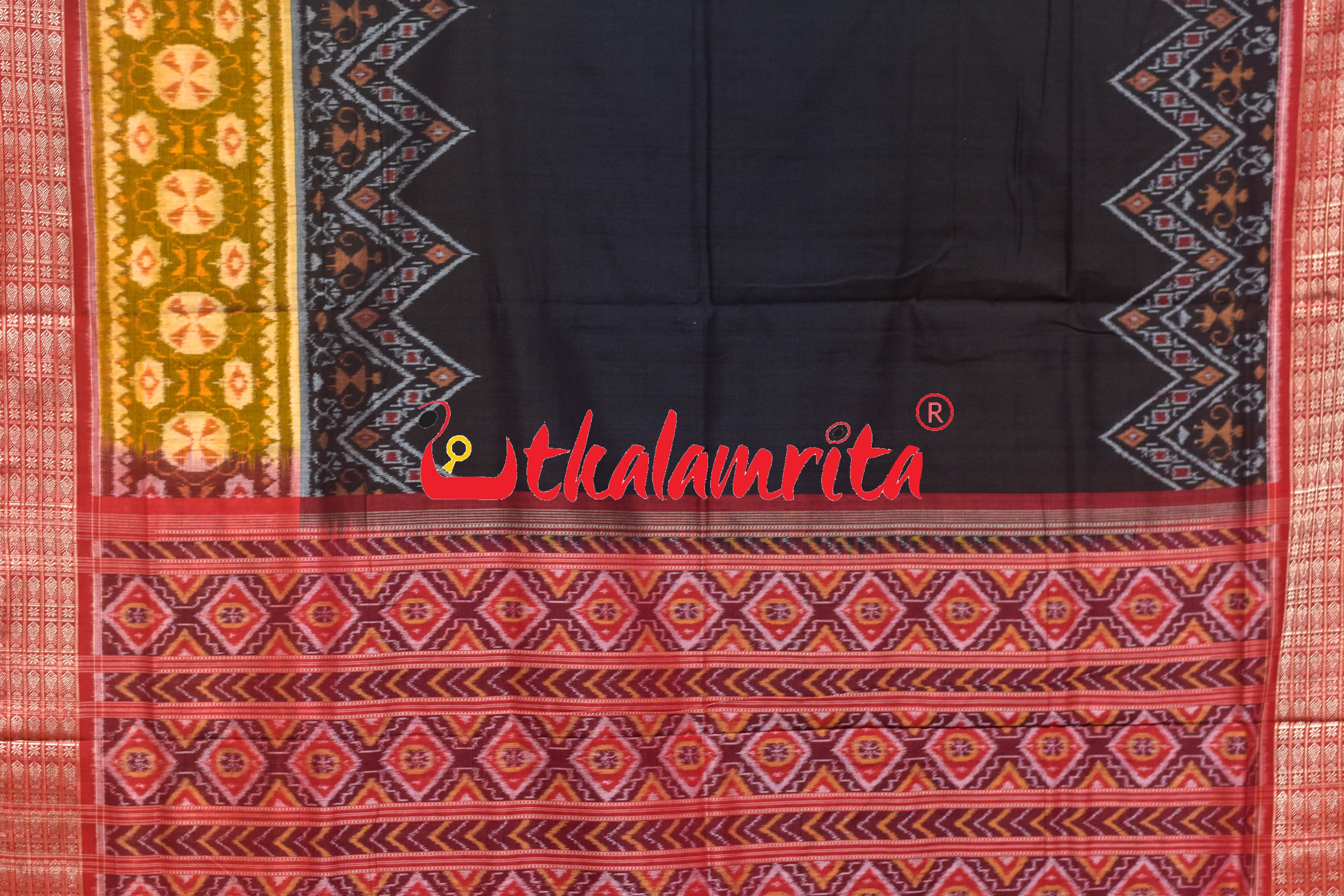 Black Red Tribal Scot Sambalpuri Cotton Saree