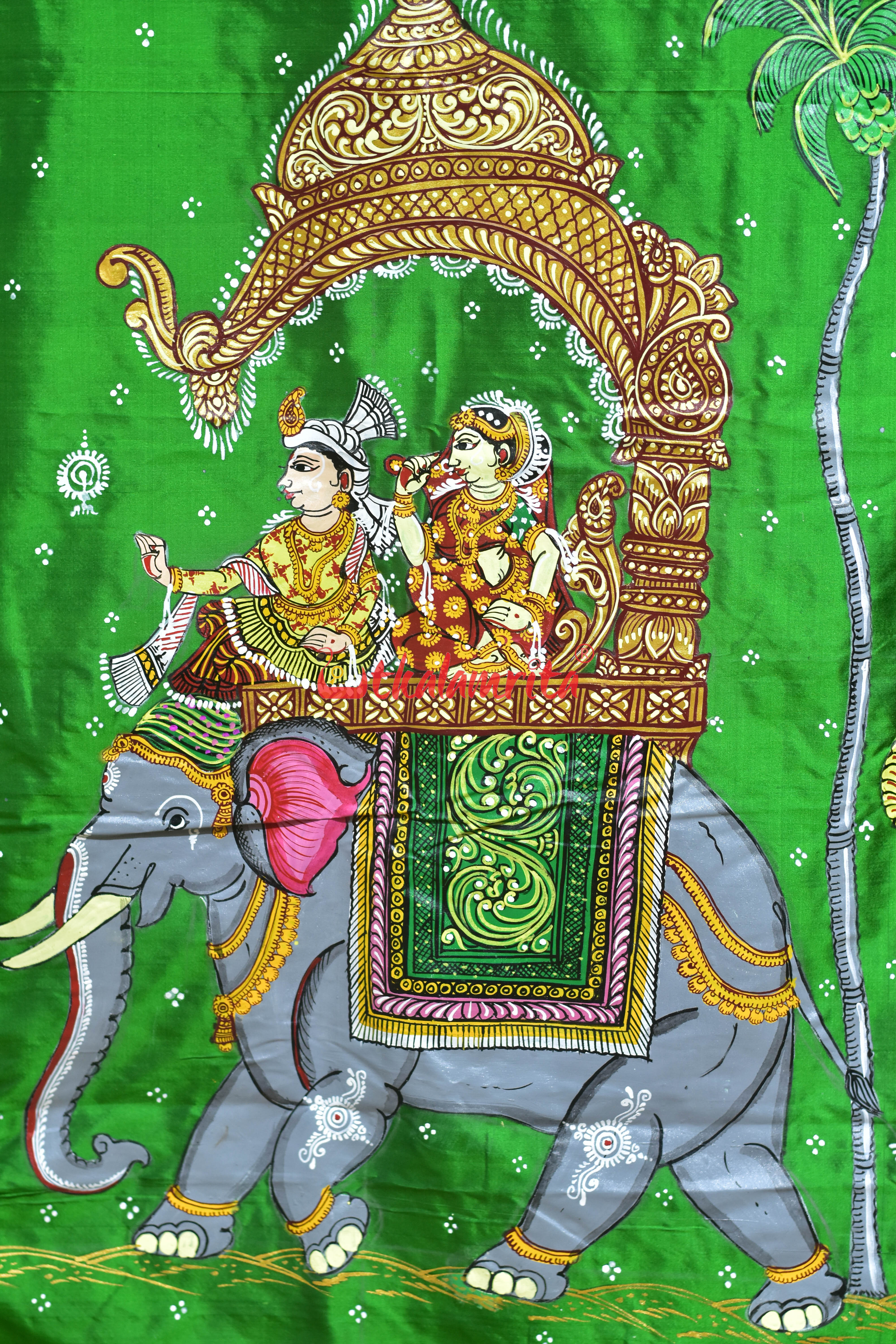 Green Raja Rani Pattachitra Silk Saree