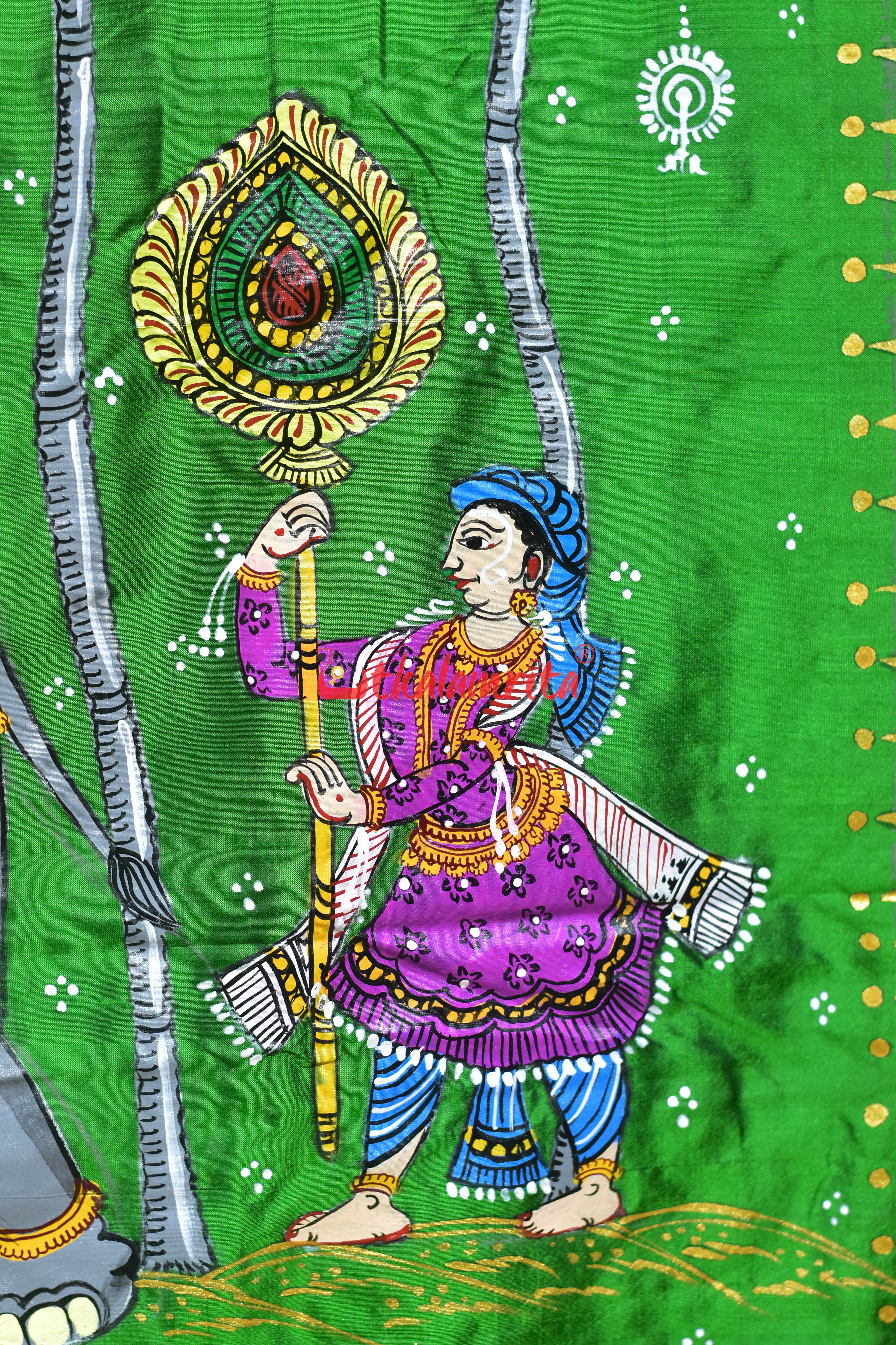 Green Raja Rani Pattachitra Silk Saree