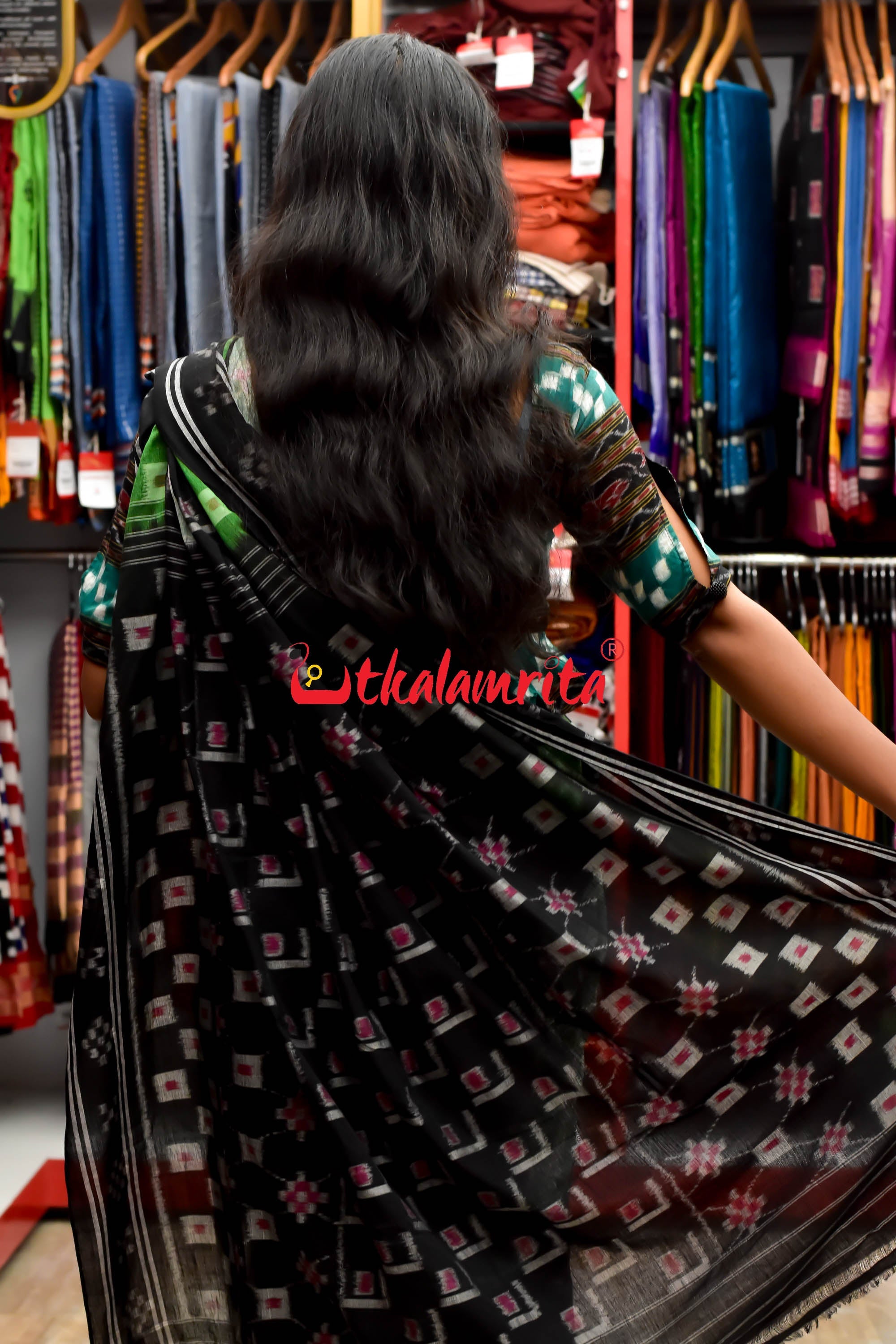 5D Green Middle Chain Khandua Cotton Saree
