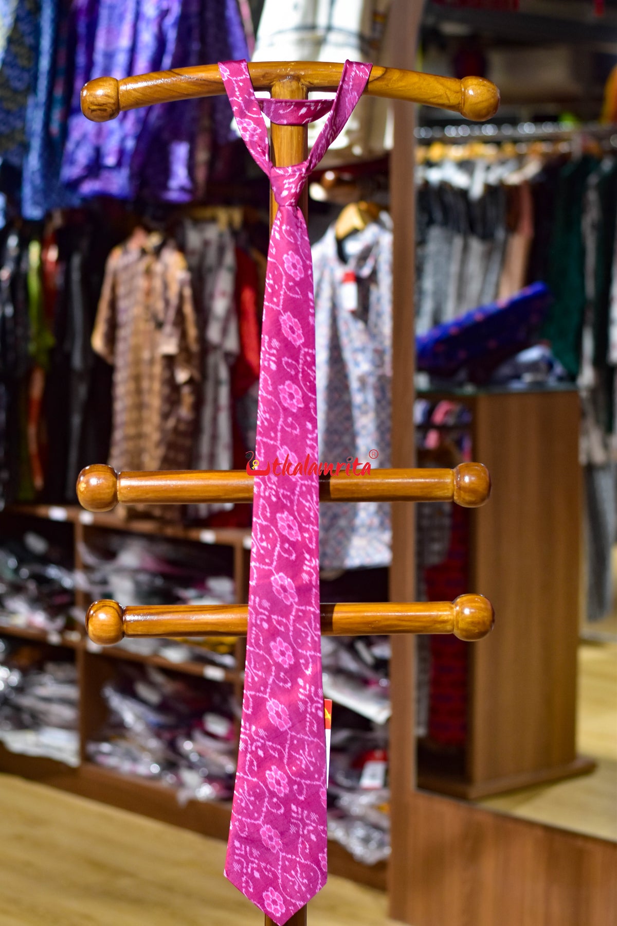 Pink Blooms on Black Sambalpuri Silk (Tie)
