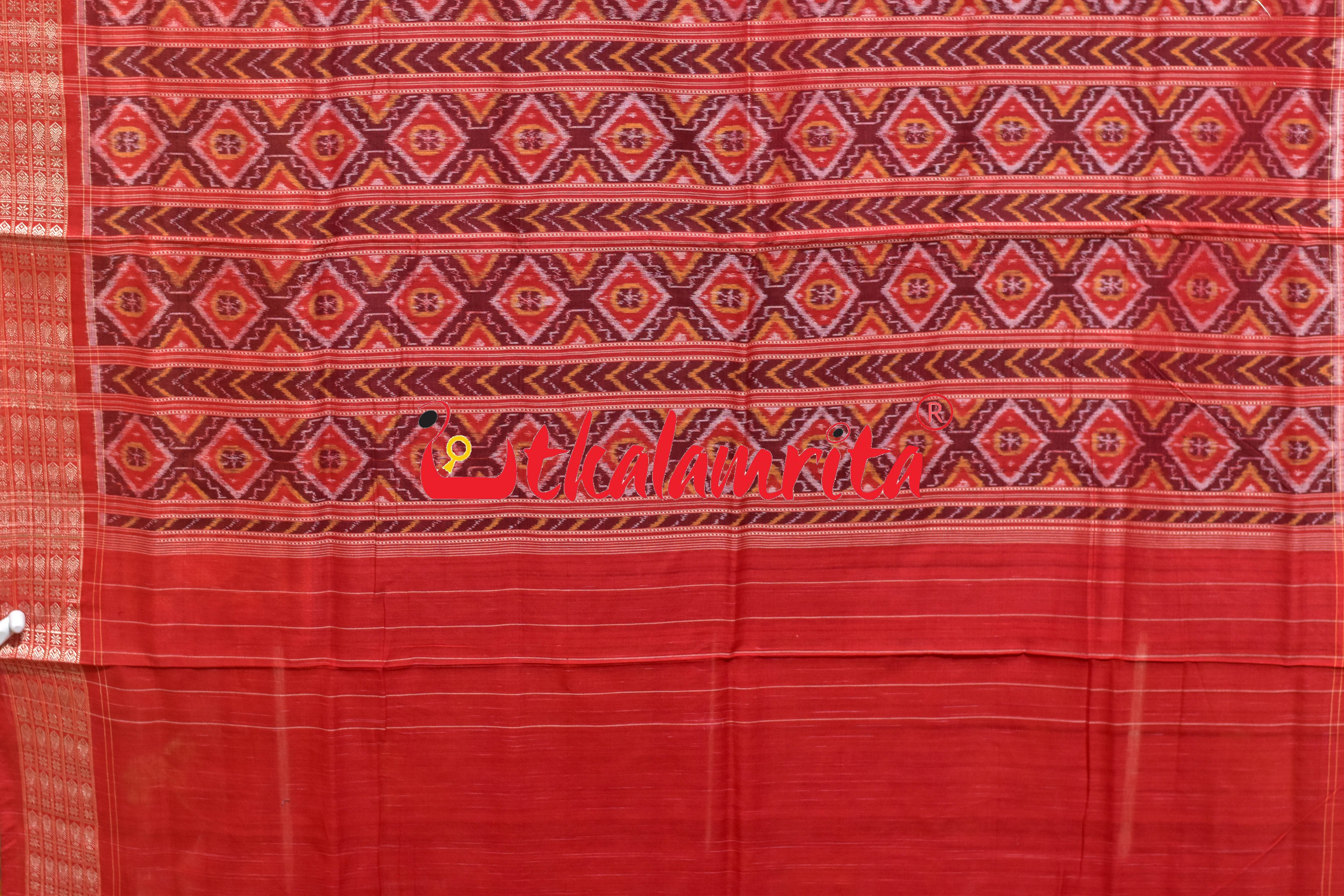 Black Red Tribal Scot Sambalpuri Cotton Saree