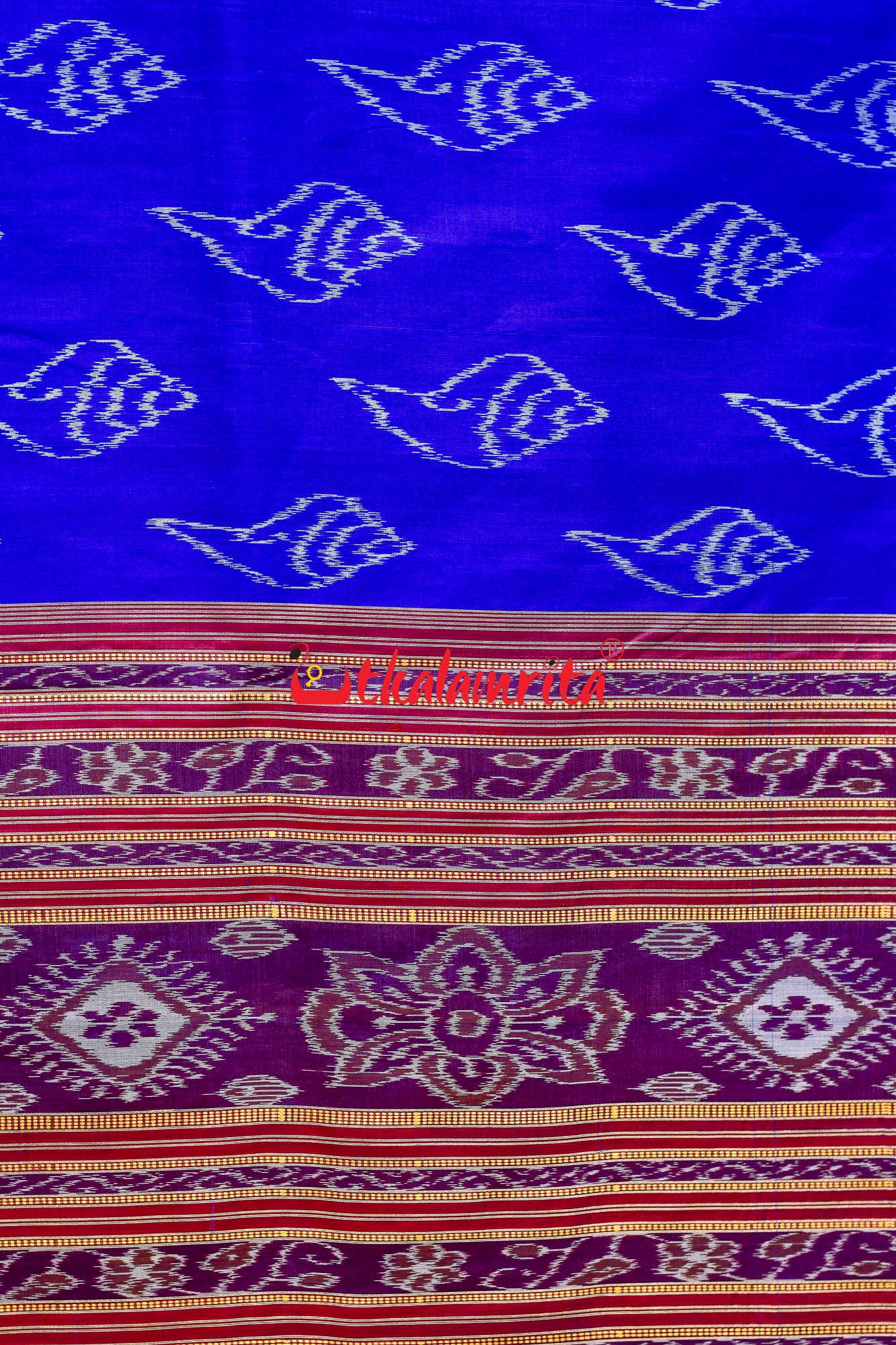 Blue Sankha Khandua Silk Saree