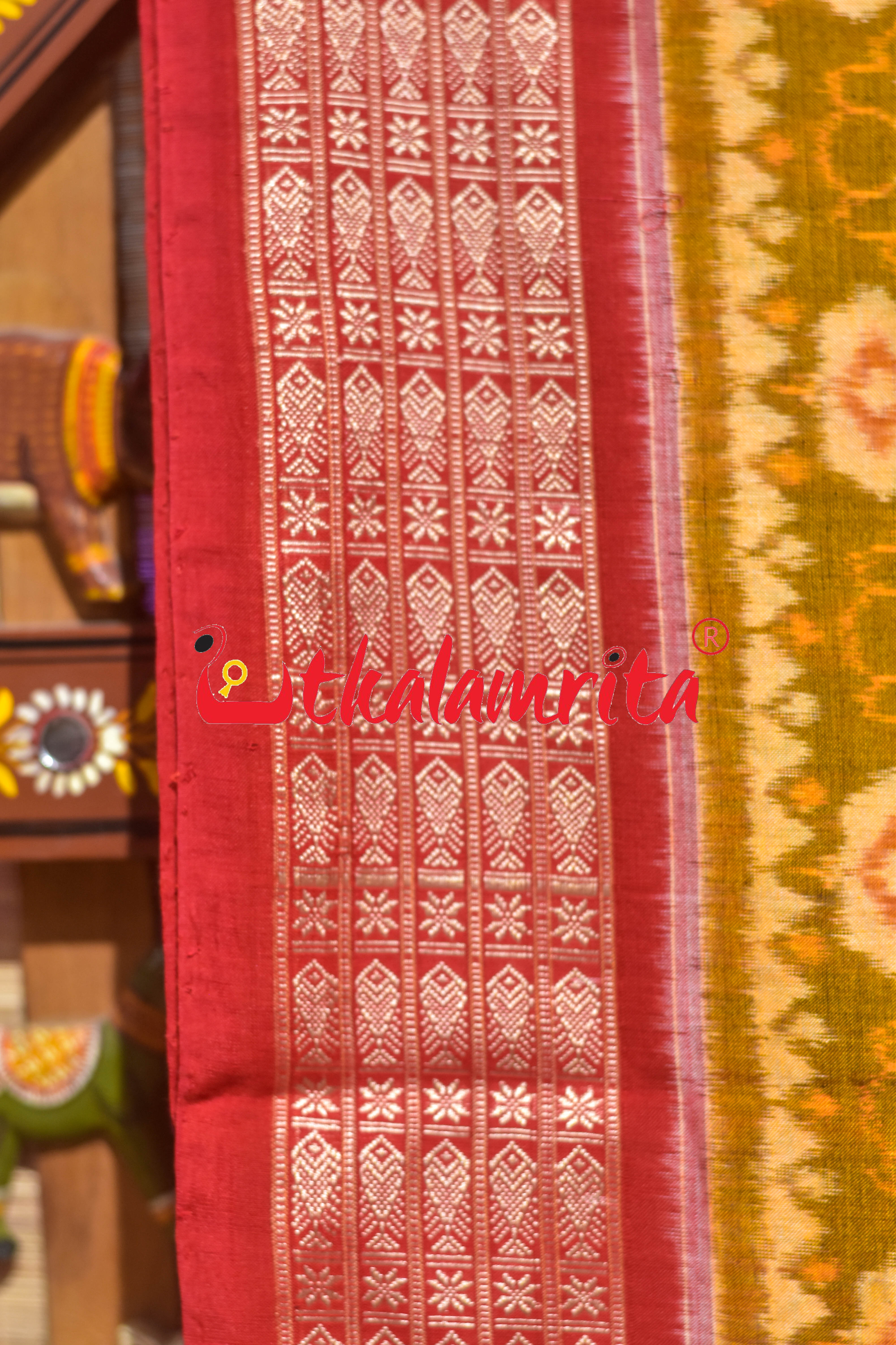 Black Red Tribal Scot Sambalpuri Cotton Saree
