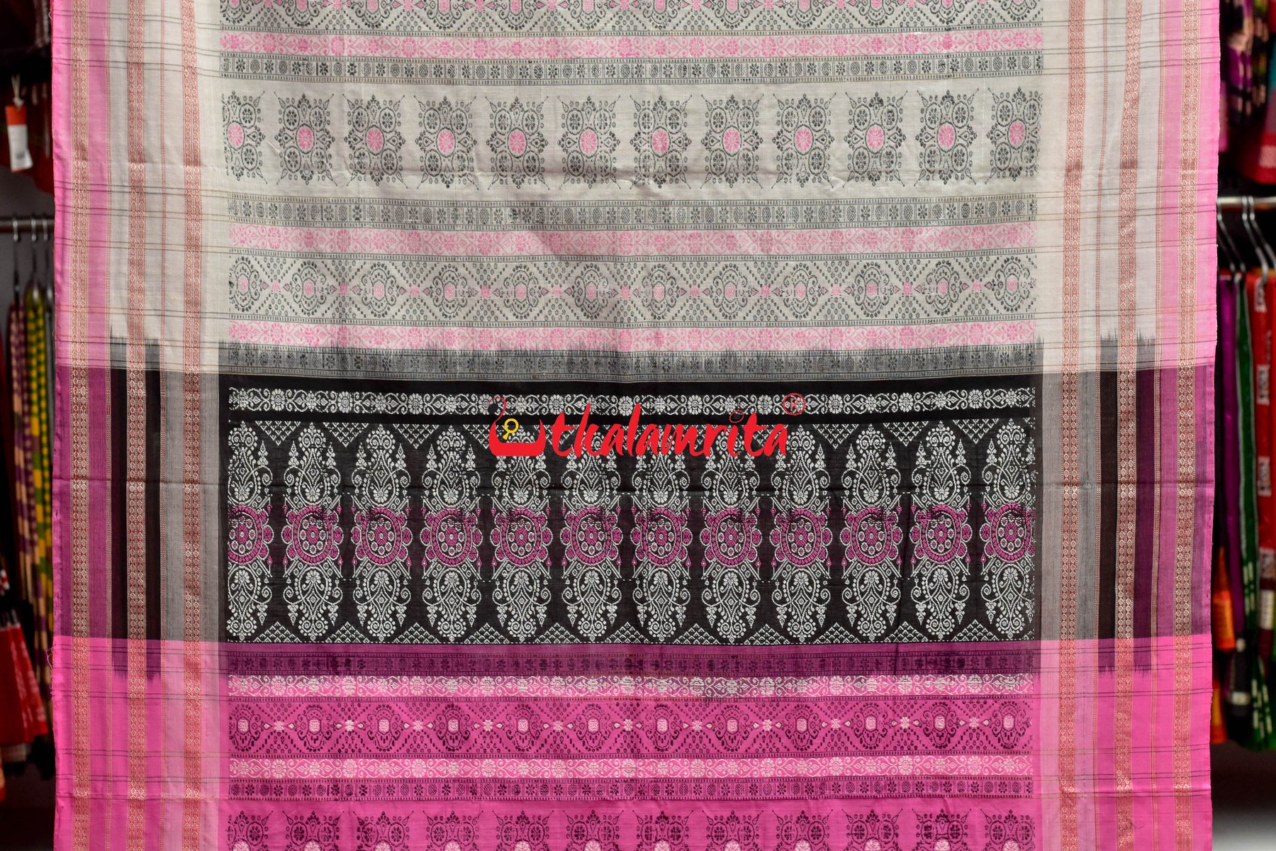 3 Dhadi Black Pink Bomkai Cotton Saree