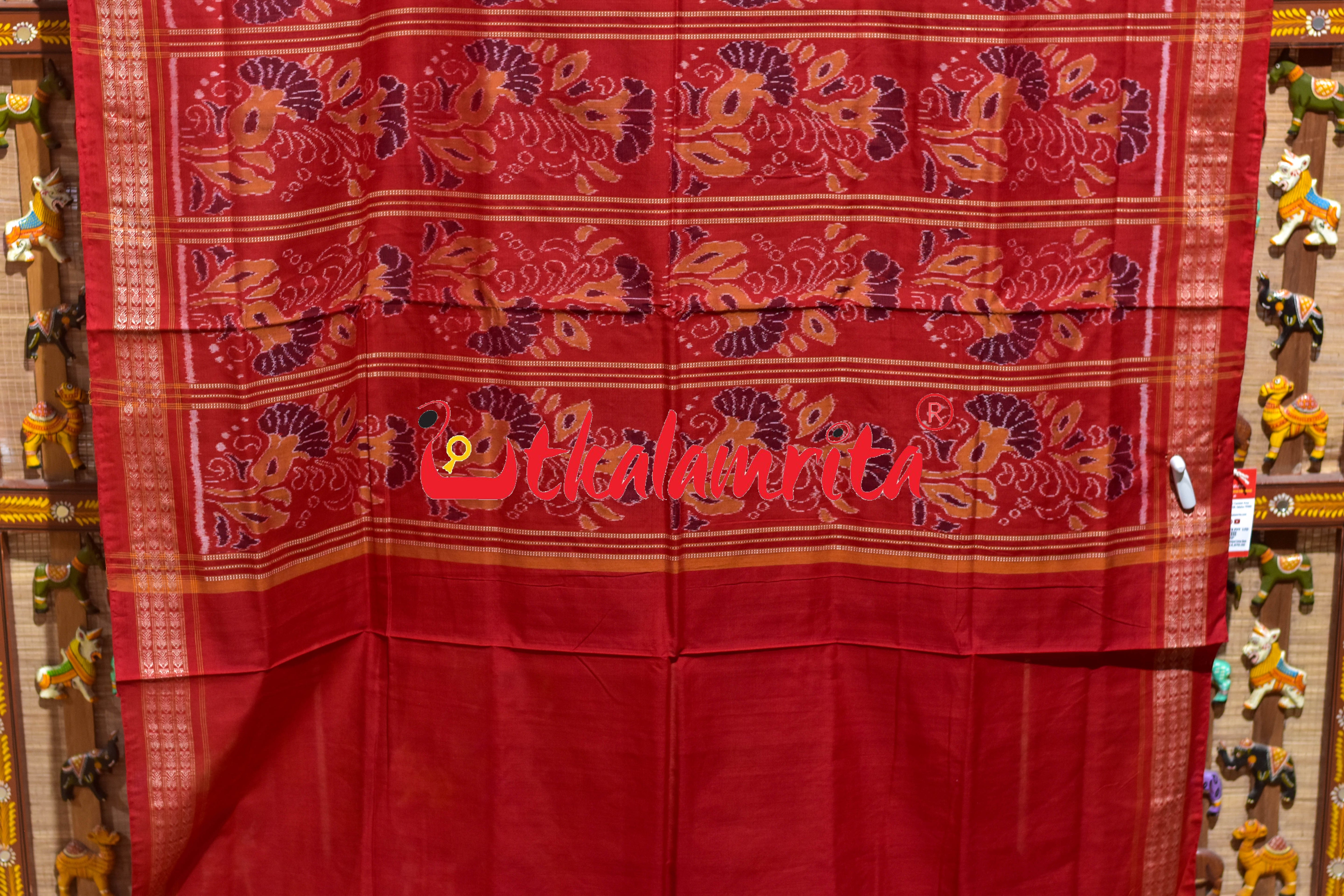 Black Maroon Kothi Laata Sambalpuri Cotton Saree