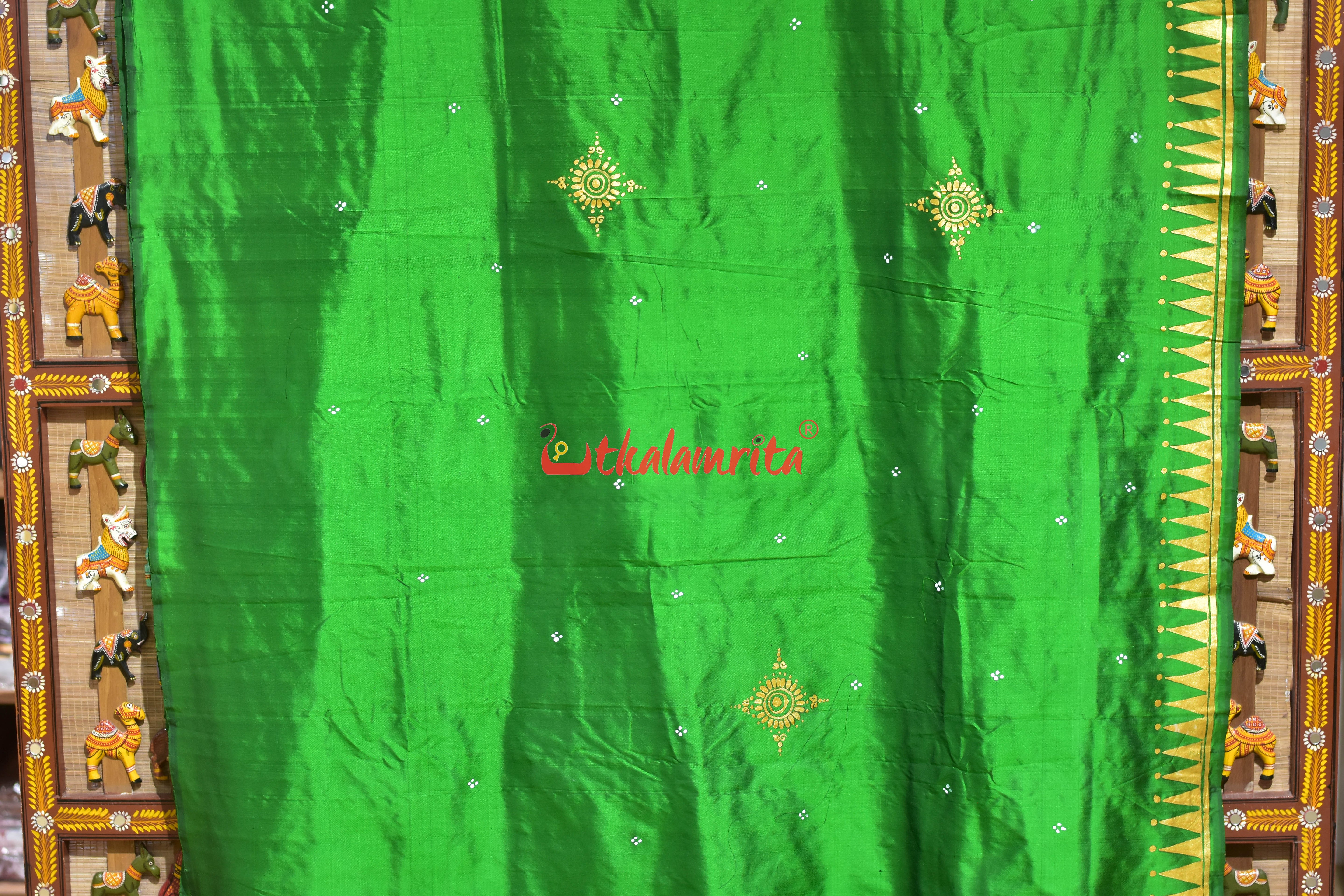 Green Raja Rani Pattachitra Silk Saree