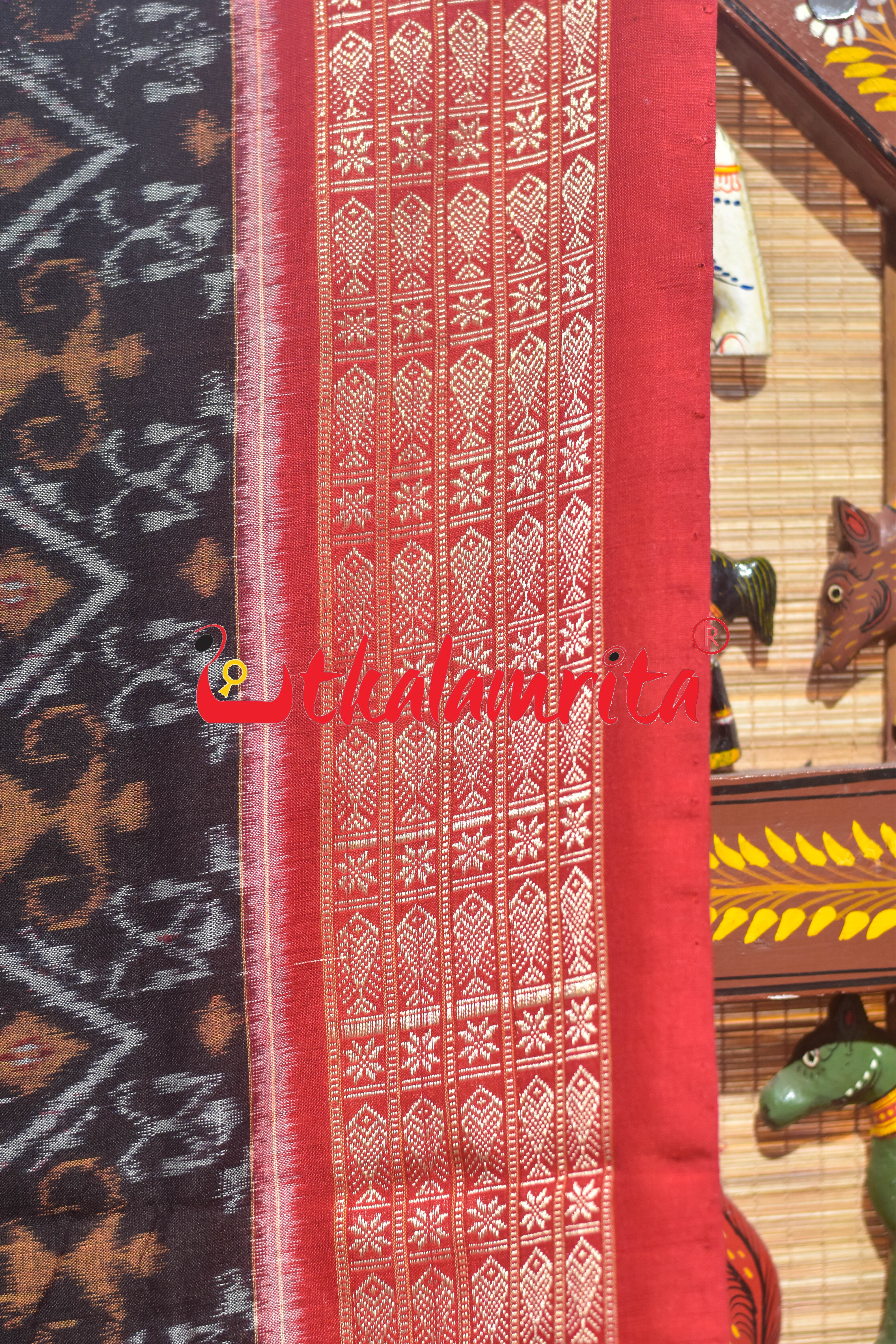 Black Red Tribal Scot Sambalpuri Cotton Saree