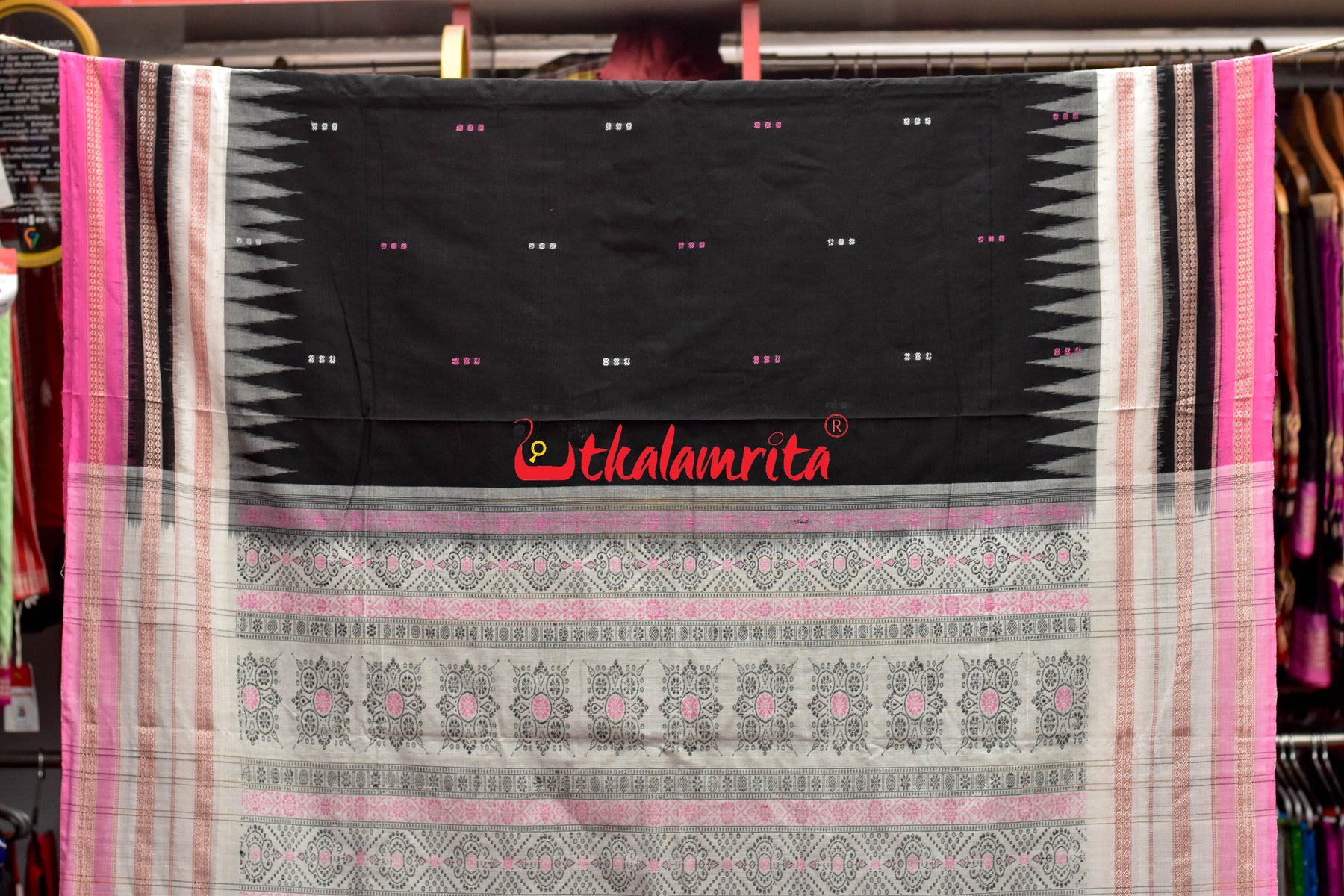 3 Dhadi Black Pink Bomkai Cotton Saree