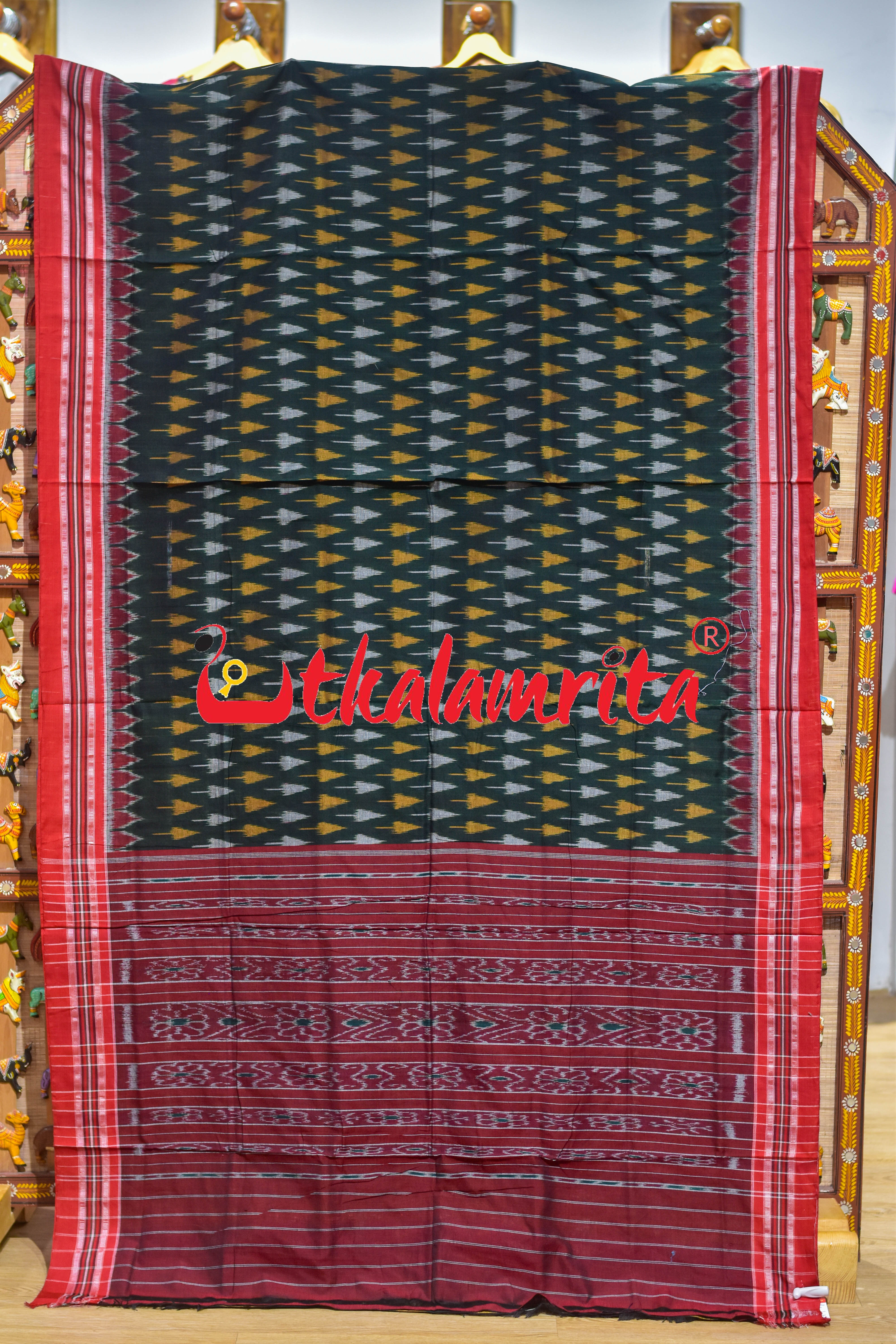Green Chhatu Design Khandua Cotton Saree