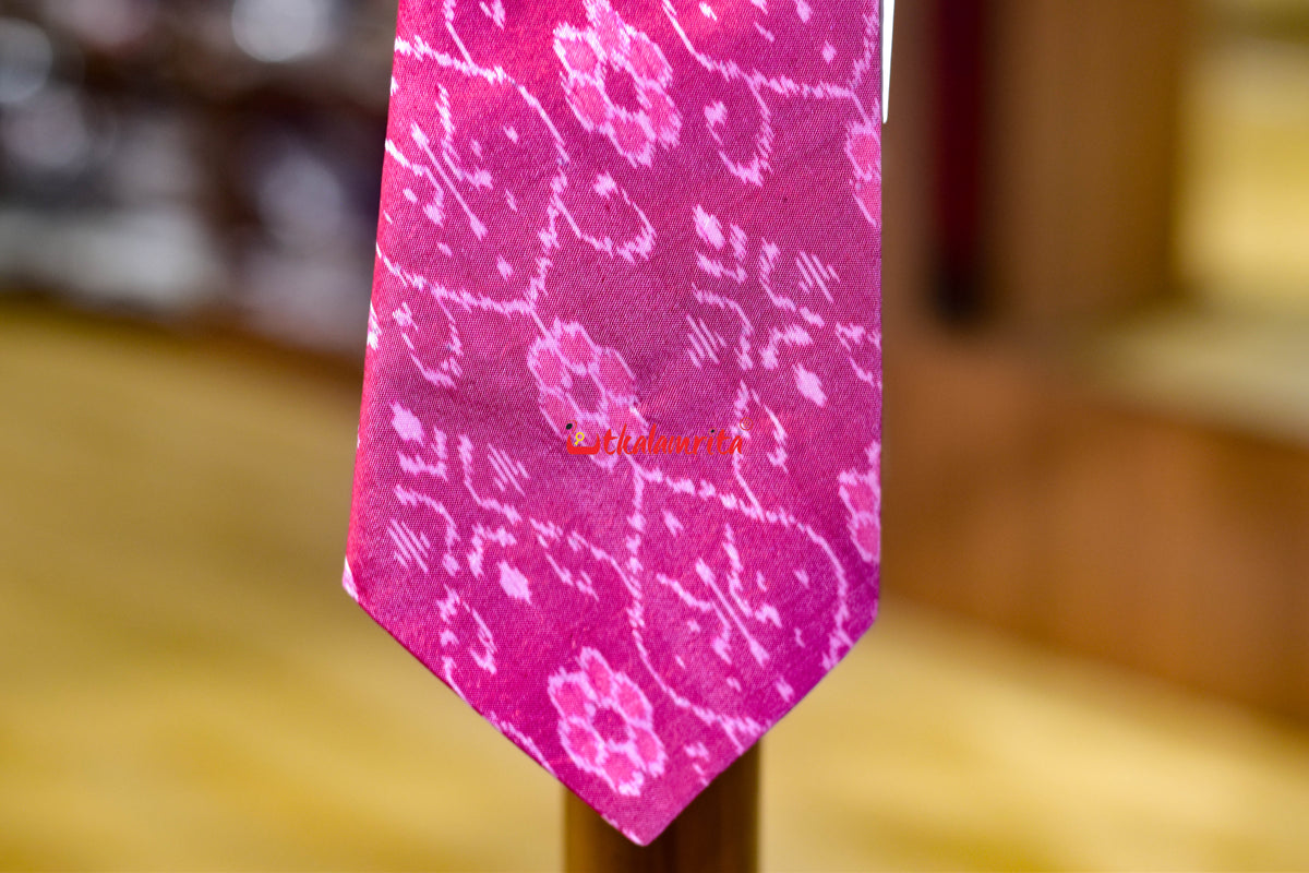 Pink Blooms on Black Sambalpuri Silk (Tie)
