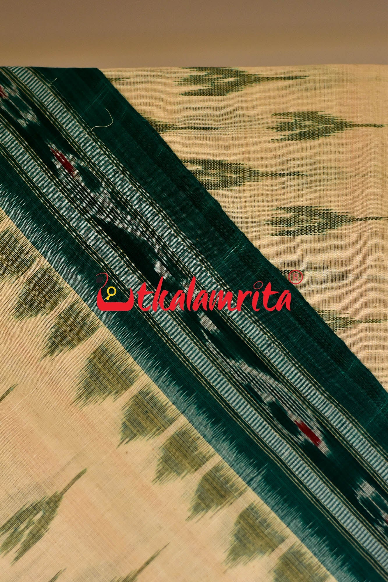 Off White Green Labanga Khandua Saree