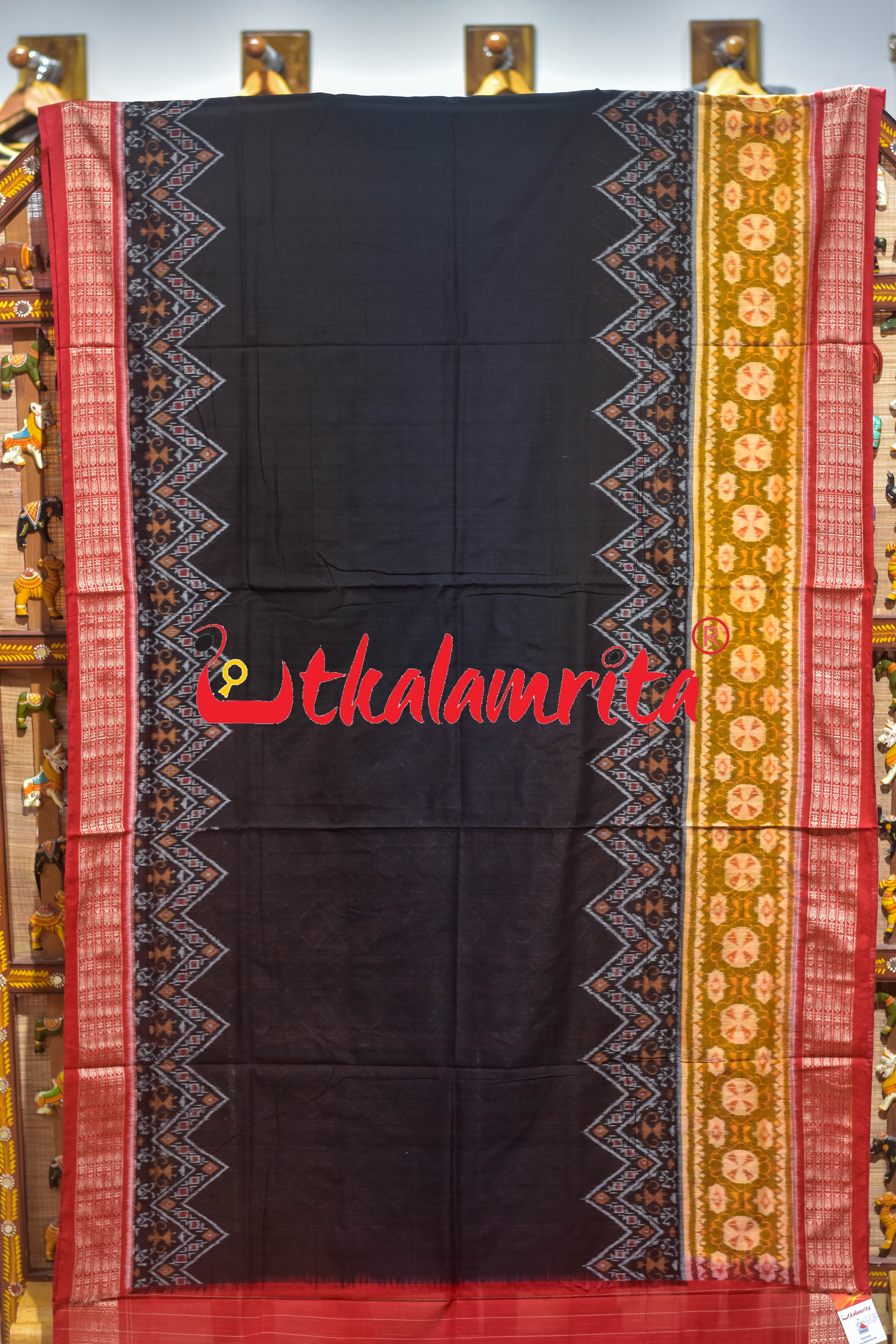 Black Red Tribal Scot Sambalpuri Cotton Saree