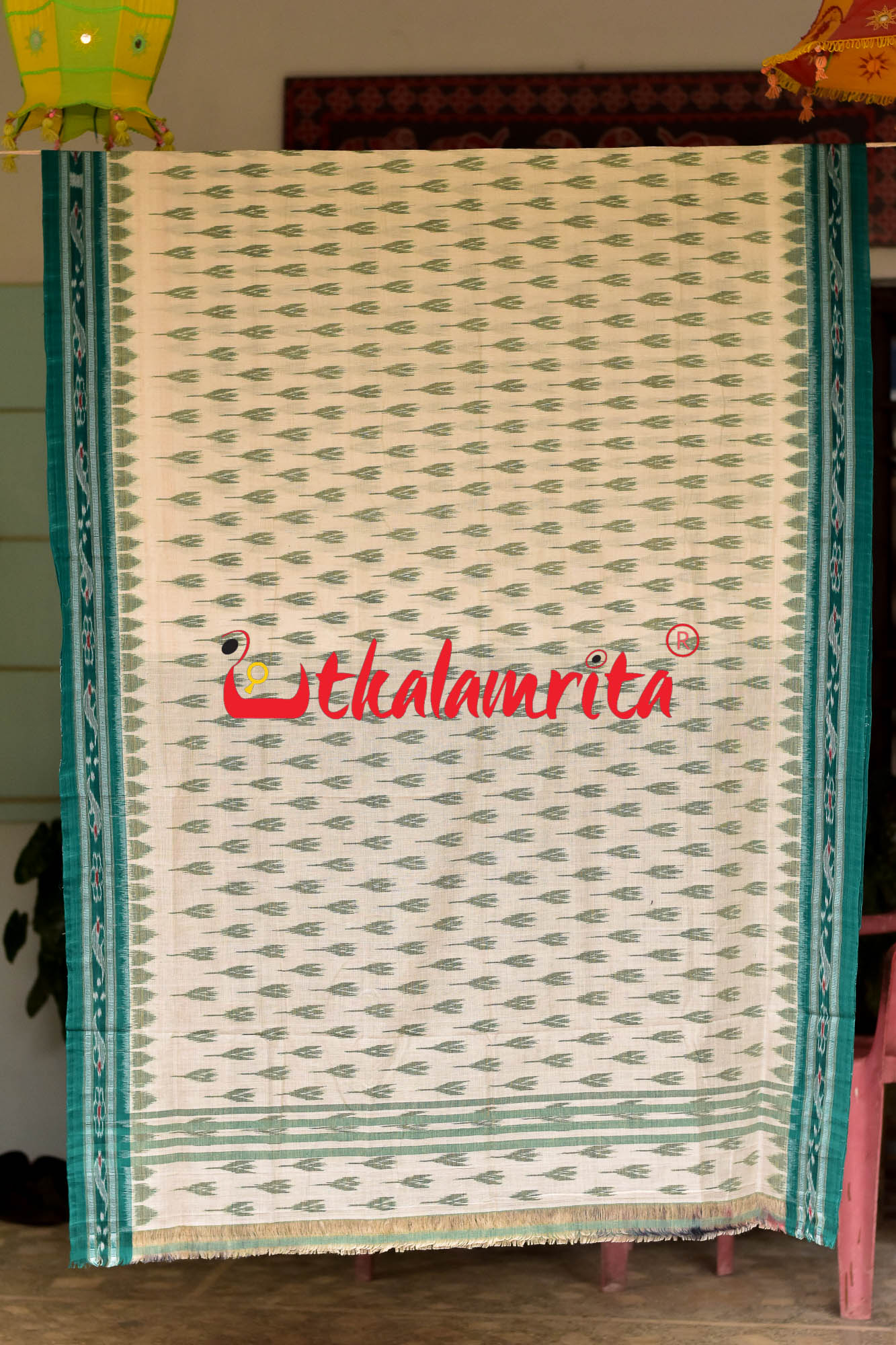 Off White Green Labanga Khandua Saree