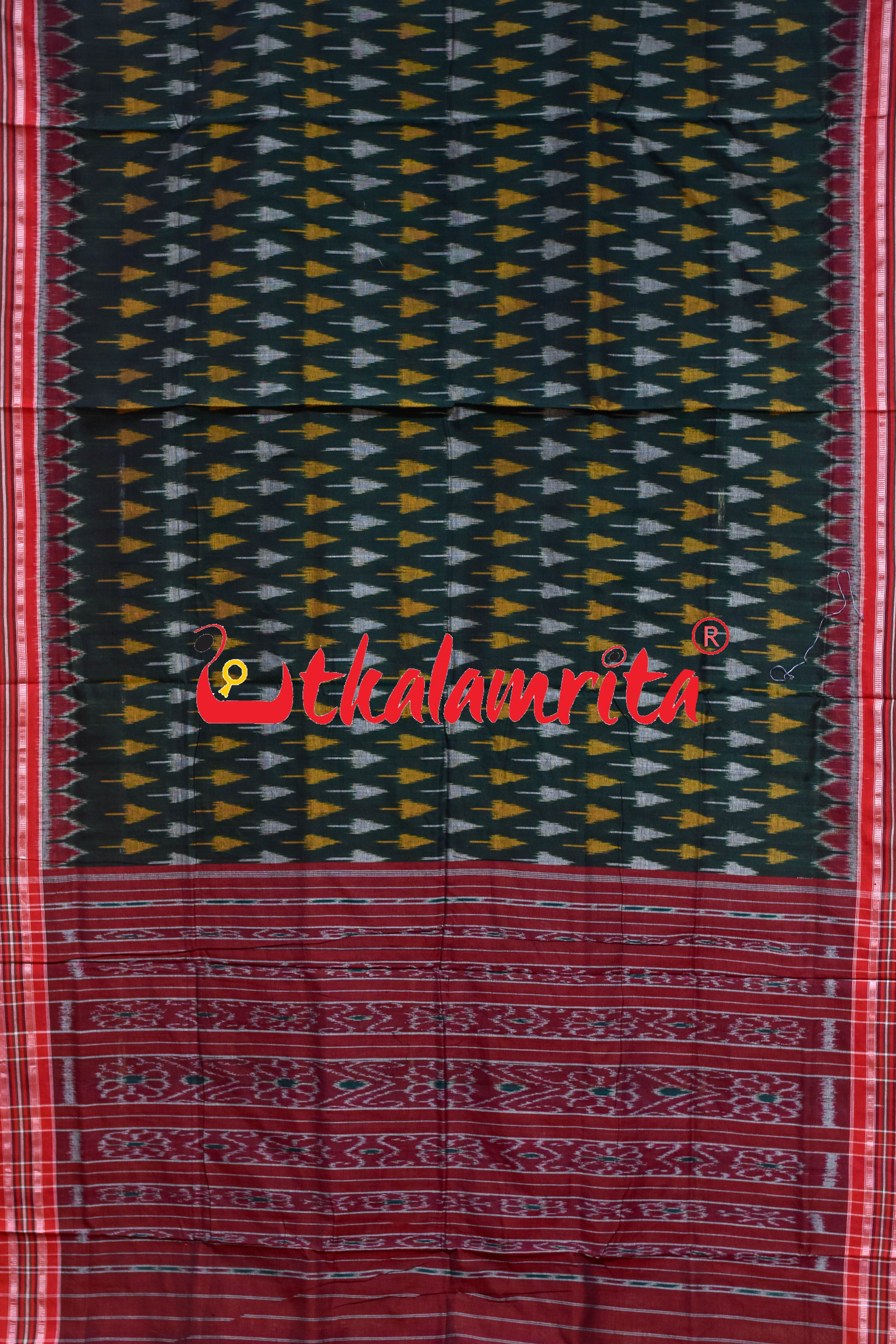 Green Chhatu Design Khandua Cotton Saree