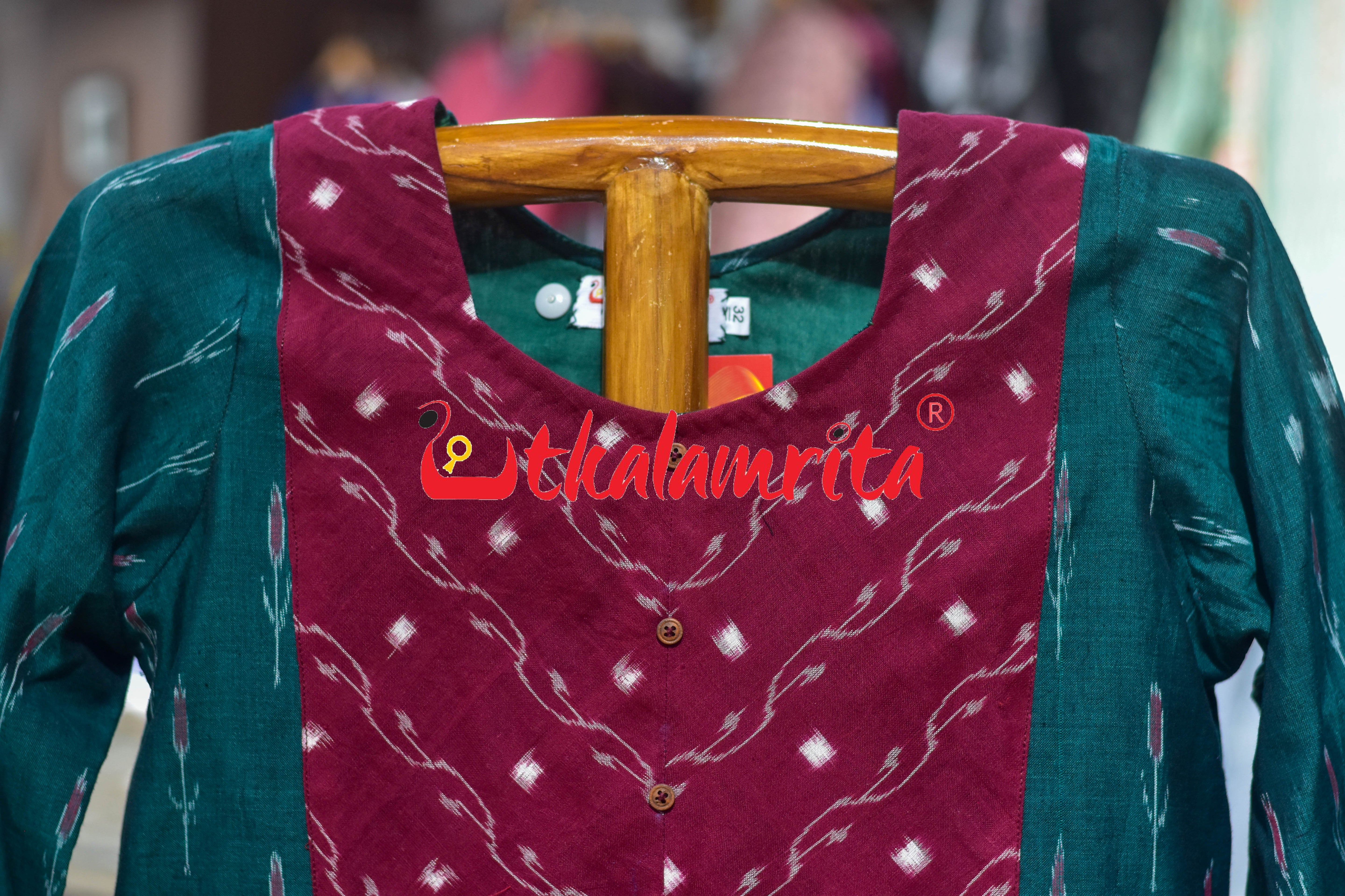 Bottle Green Labanga Bandha Tipa Lata (Ladies' Short Kurti)