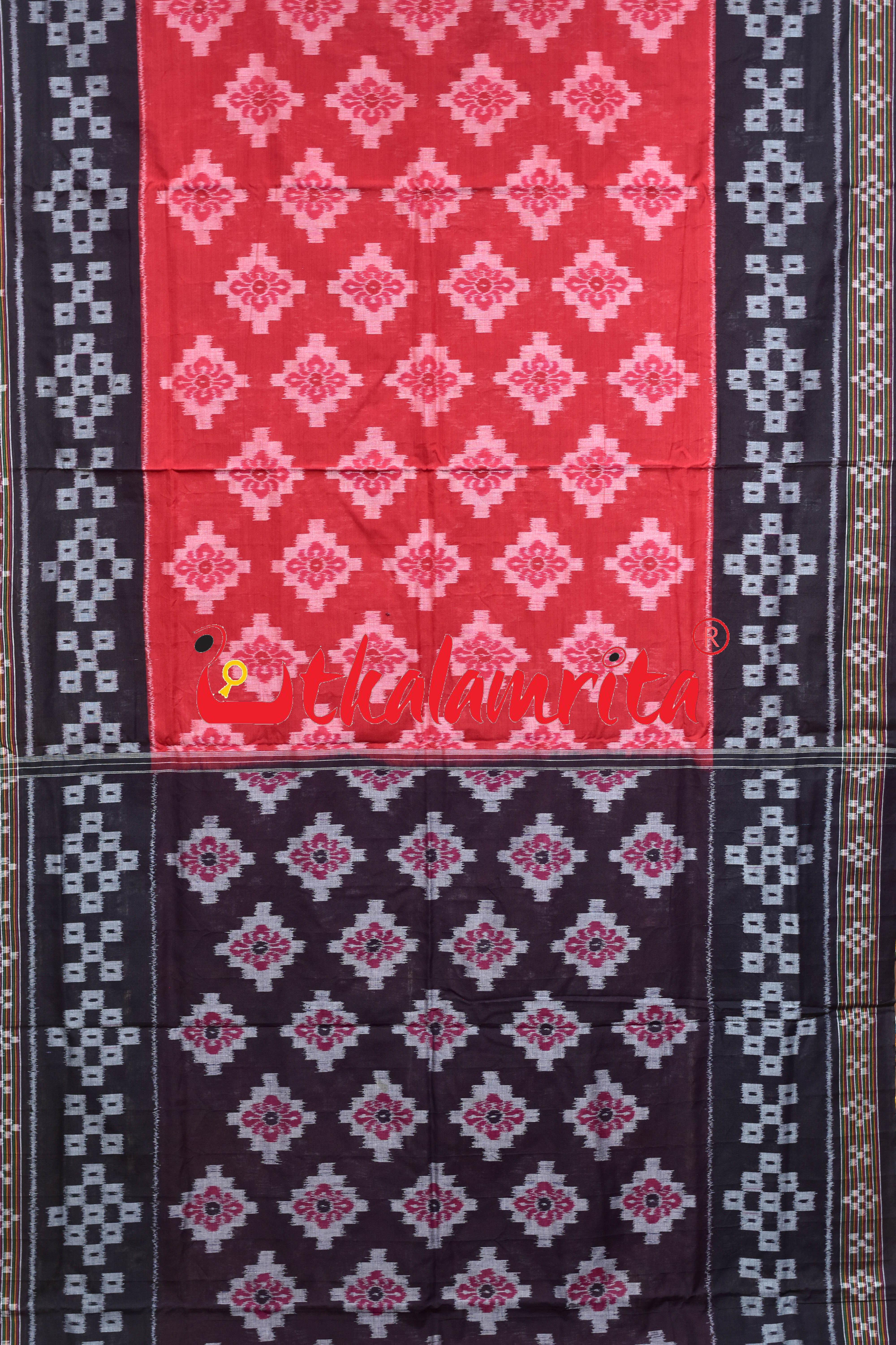 Red Black Pasapali Scot Khandua Cotton Saree