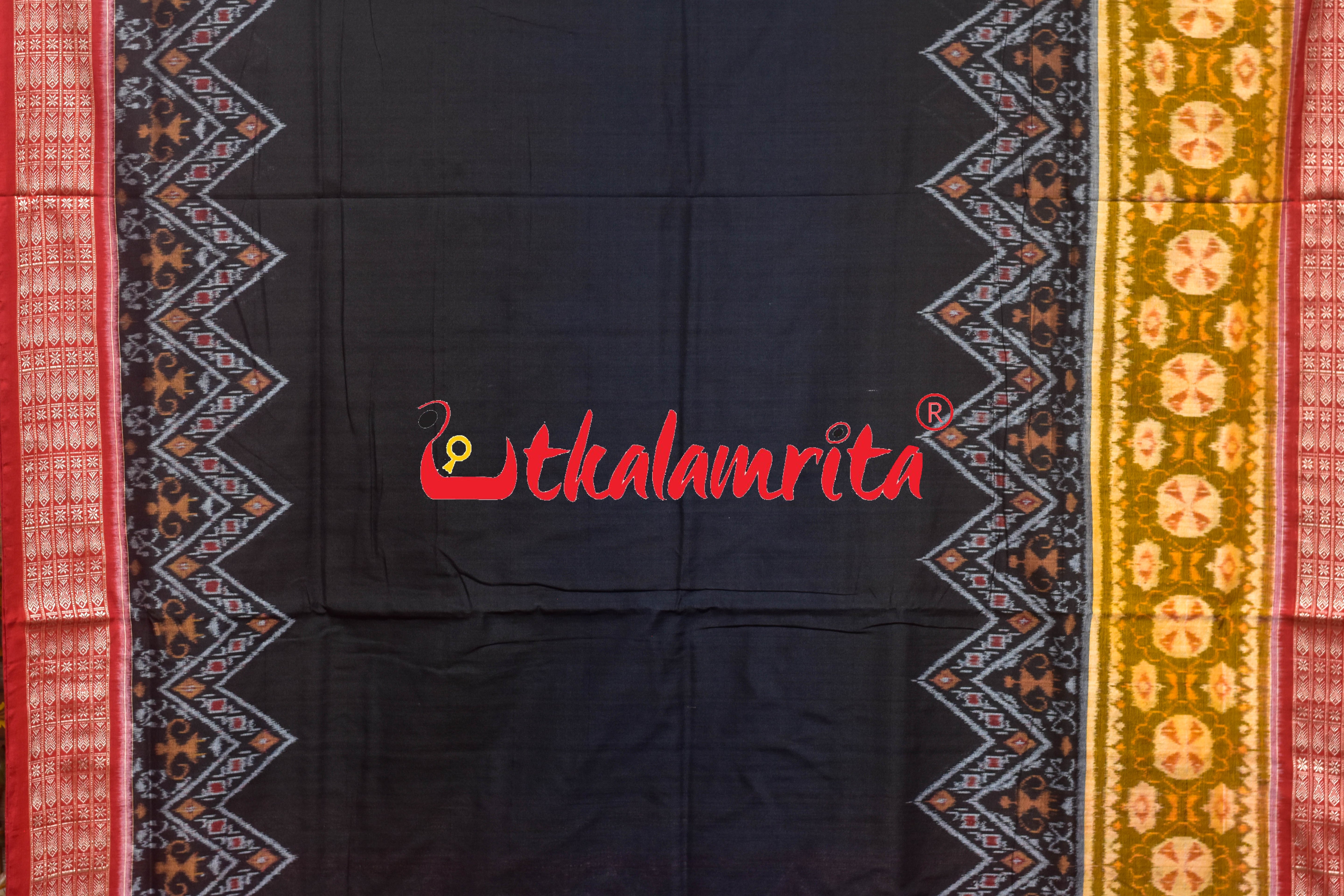 Black Red Tribal Scot Sambalpuri Cotton Saree