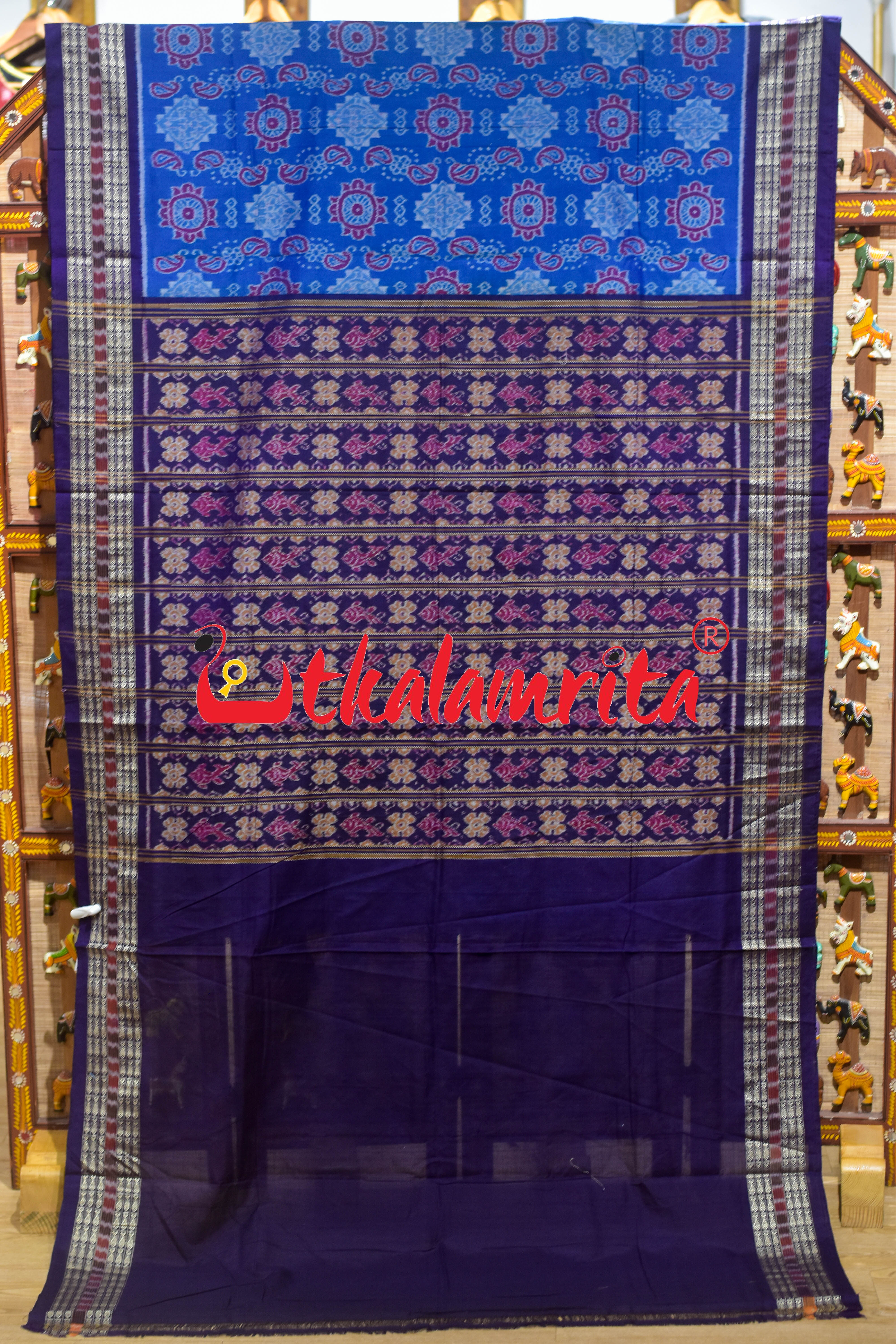 Christmas Blues Sambalpuri Cotton Saree