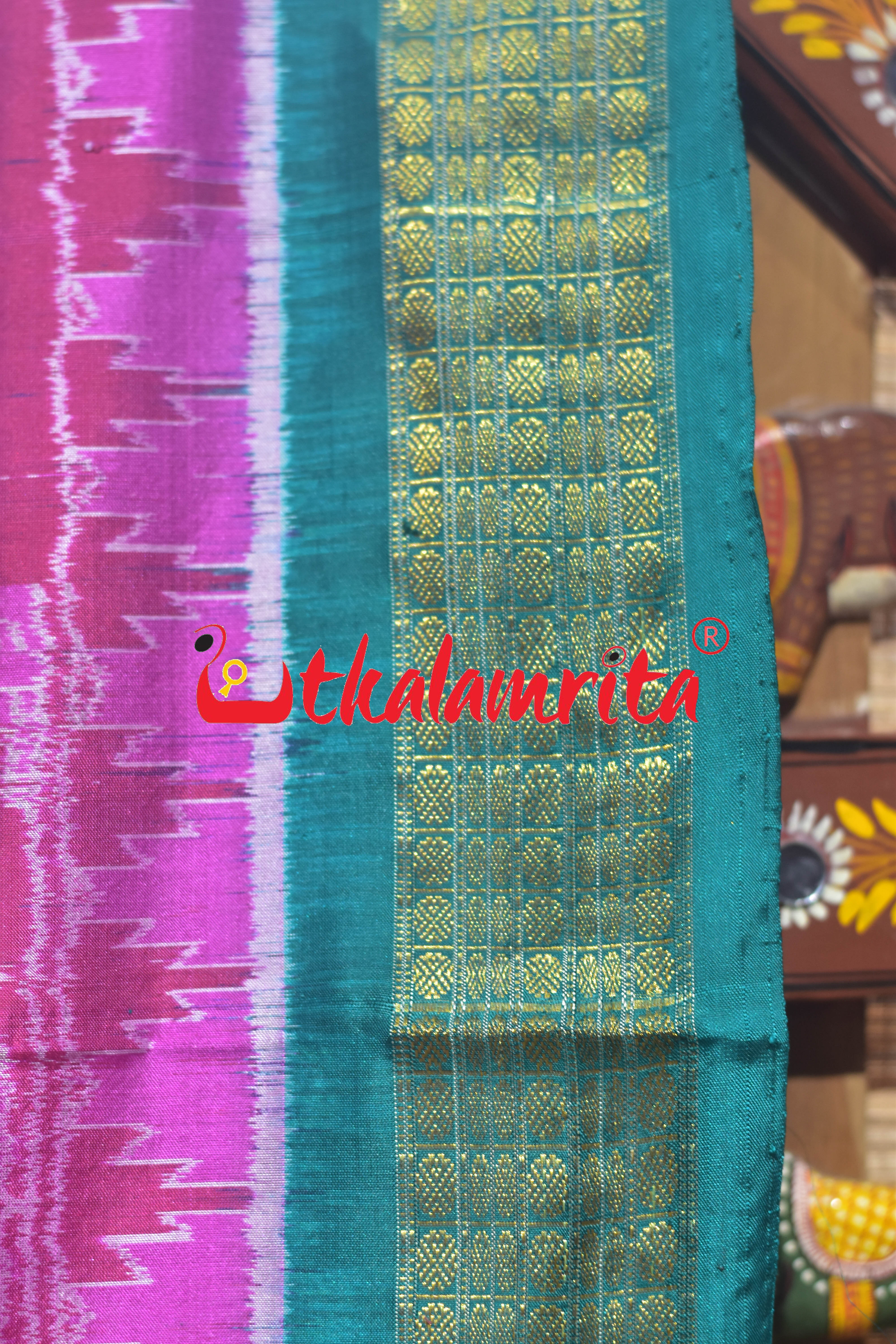 Pink Half Tissue Konark Theme Sambalpuri Silk Saree